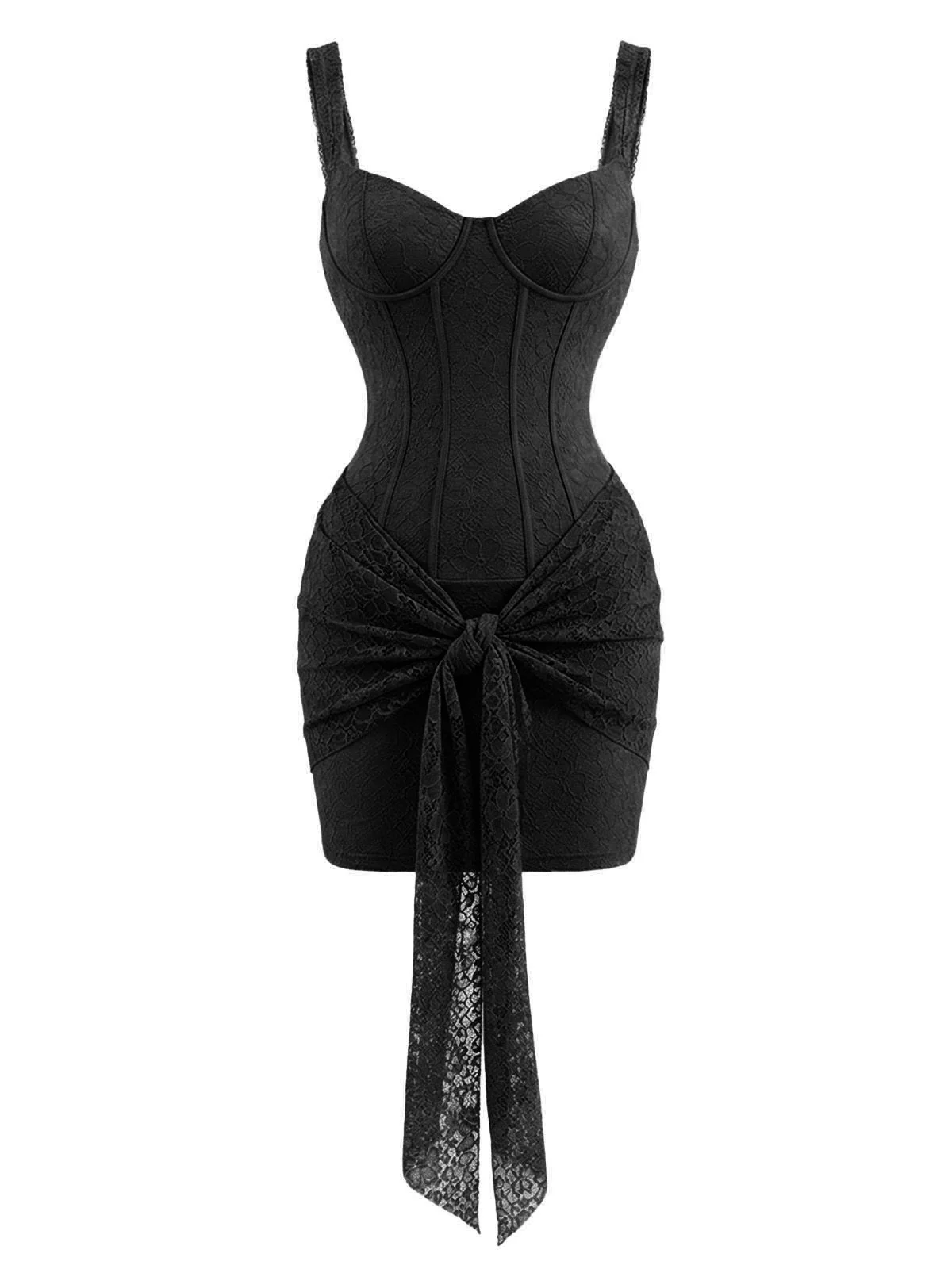 2000s Solid Lace Sexy V-Neck Belted Sheath Slip Dress - Image 4