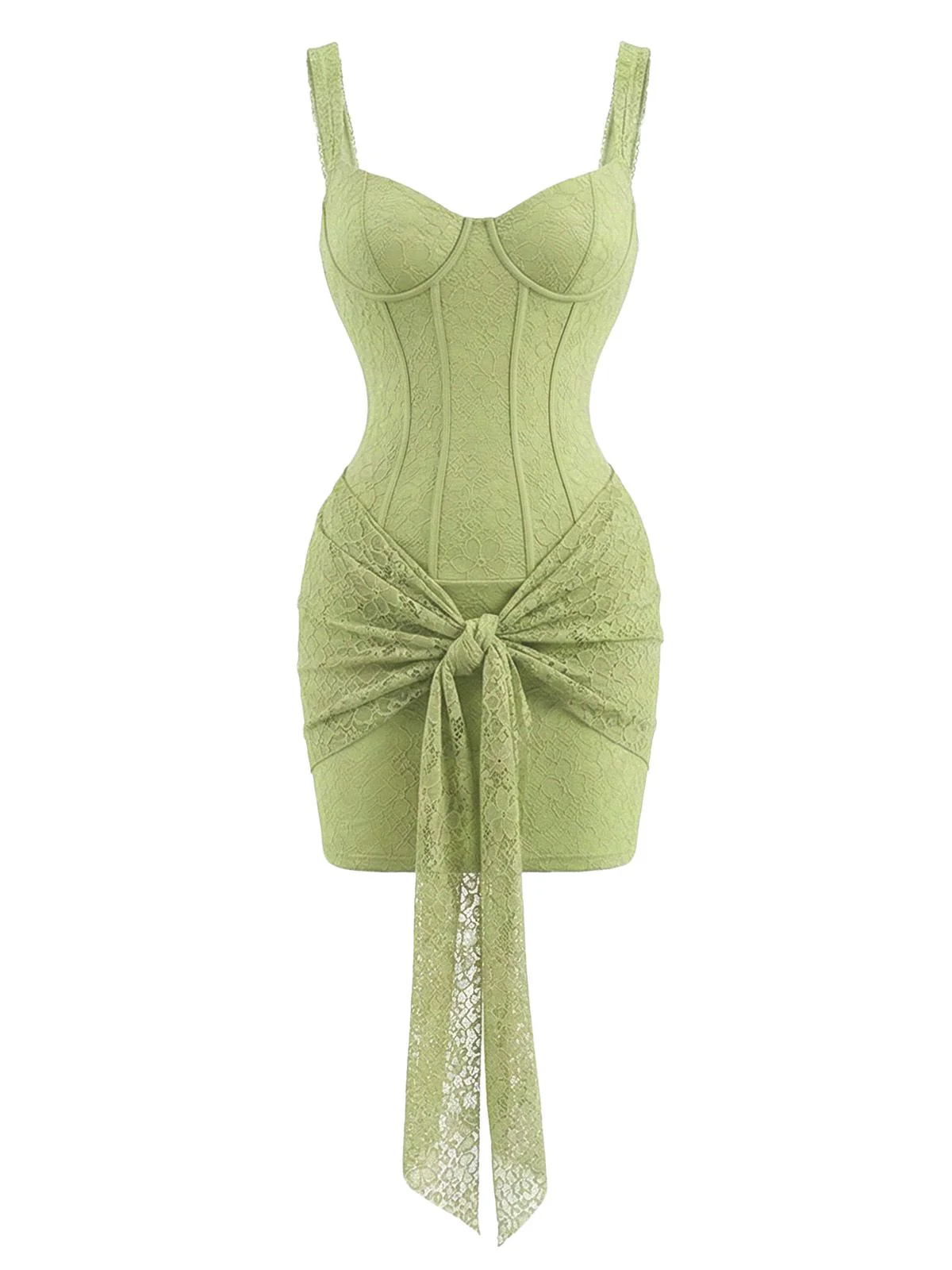 2000s Solid Lace Sexy V-Neck Belted Sheath Slip Dress - Image 6