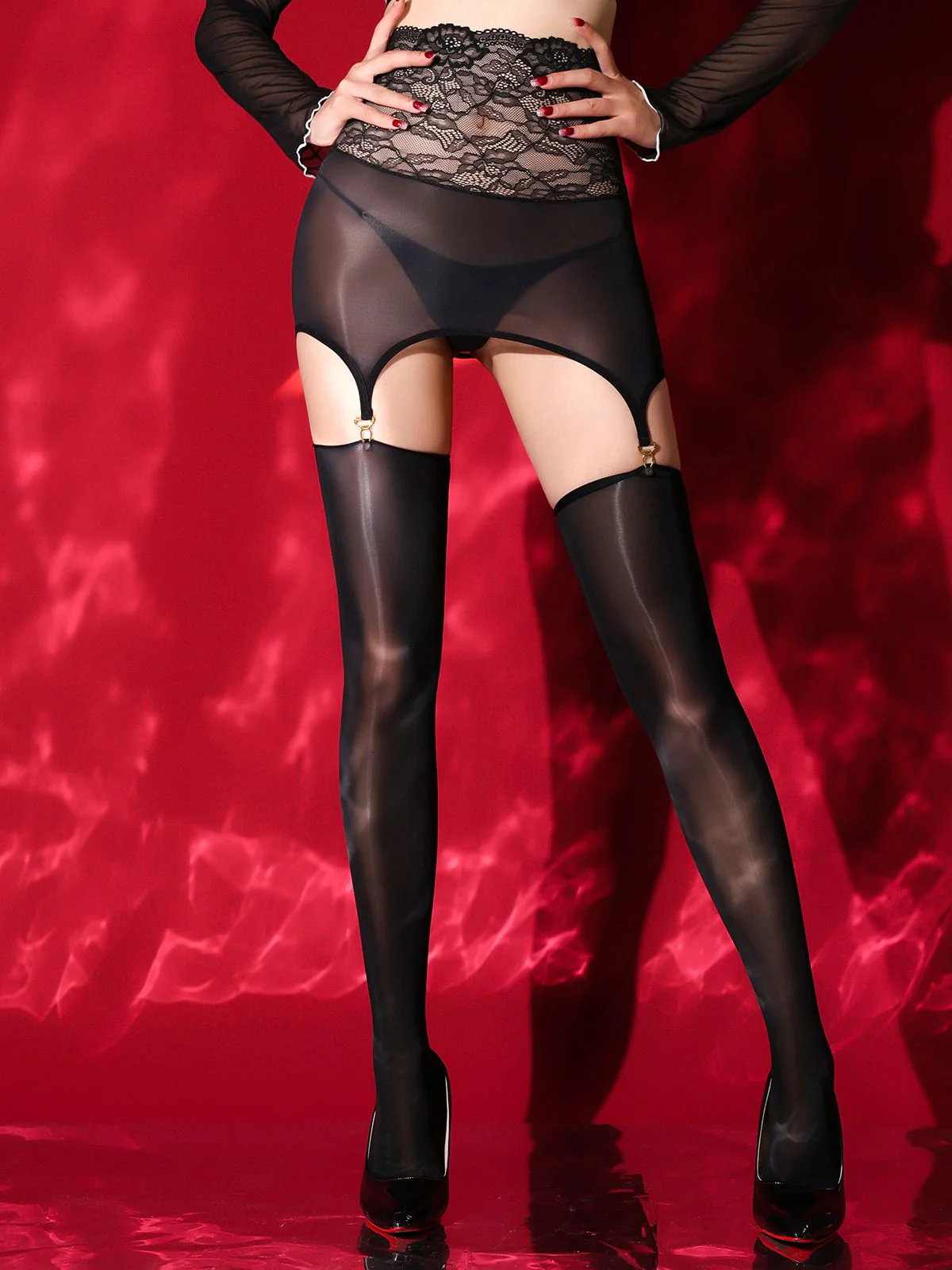 Lace Sheer Suspender Garter Stockings - Image 5