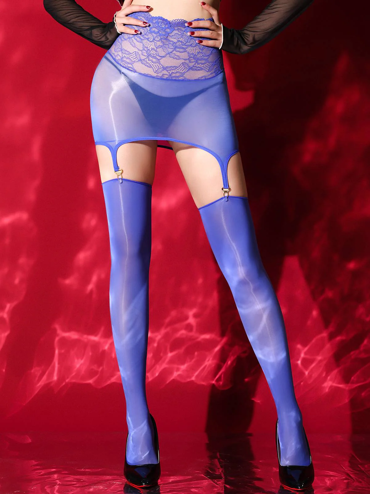 Lace Sheer Suspender Garter Stockings - Image 6