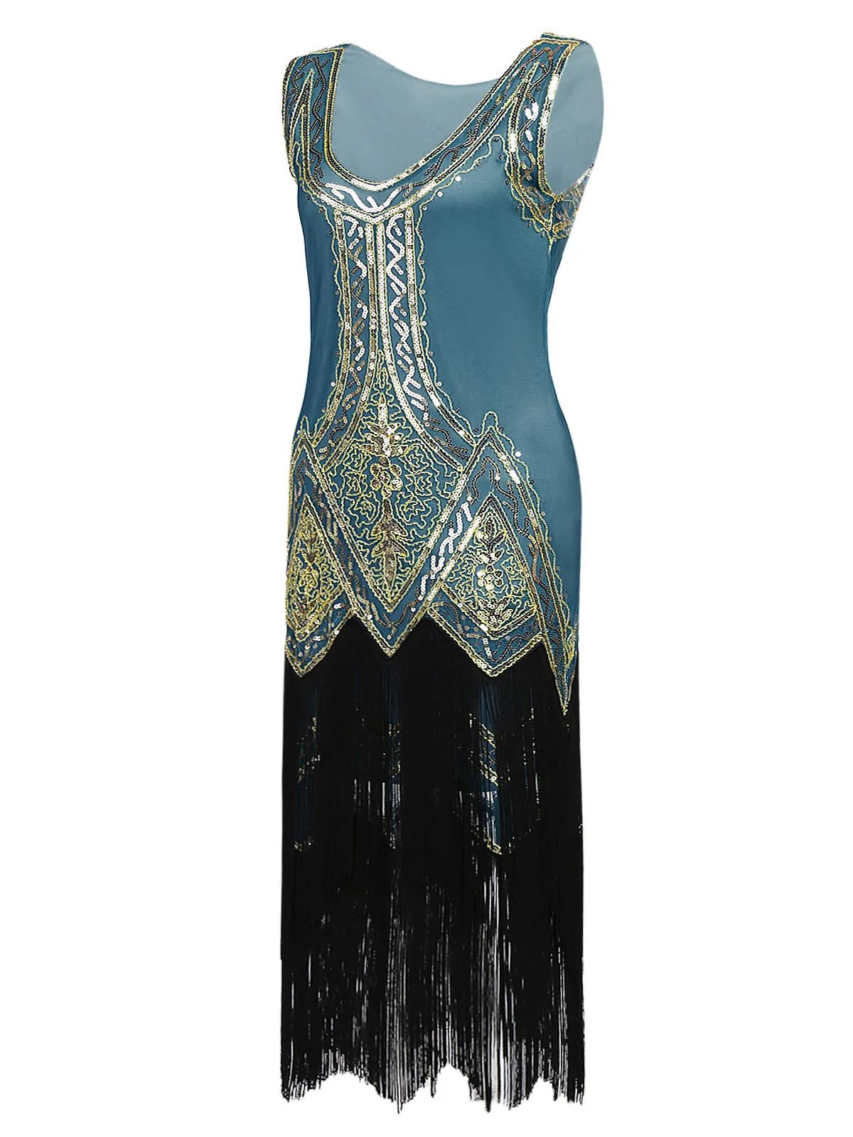 Lake Blue 1920s Beaded Fringed Dress - Image 2