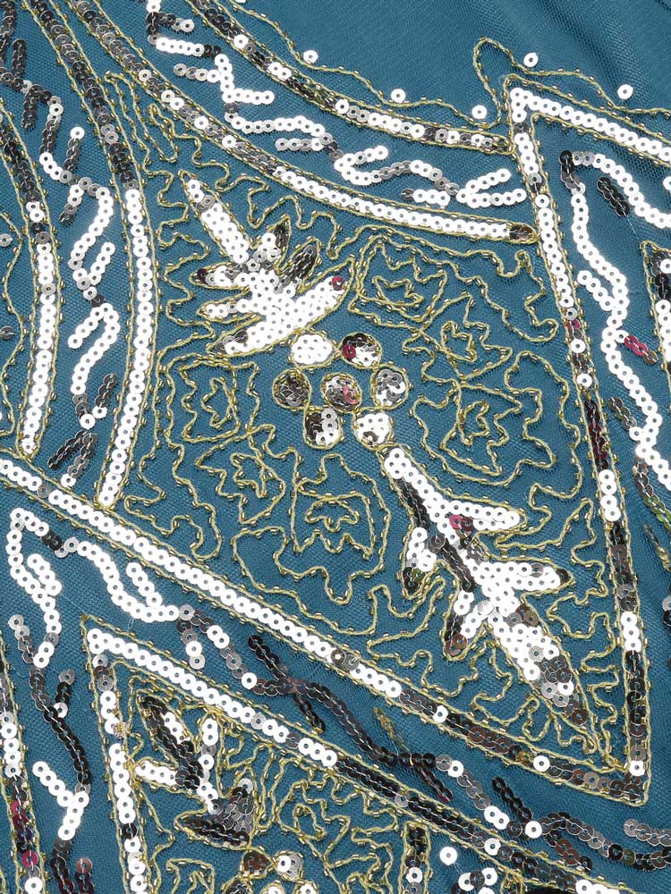 Lake Blue 1920s Beaded Fringed Dress - Image 5