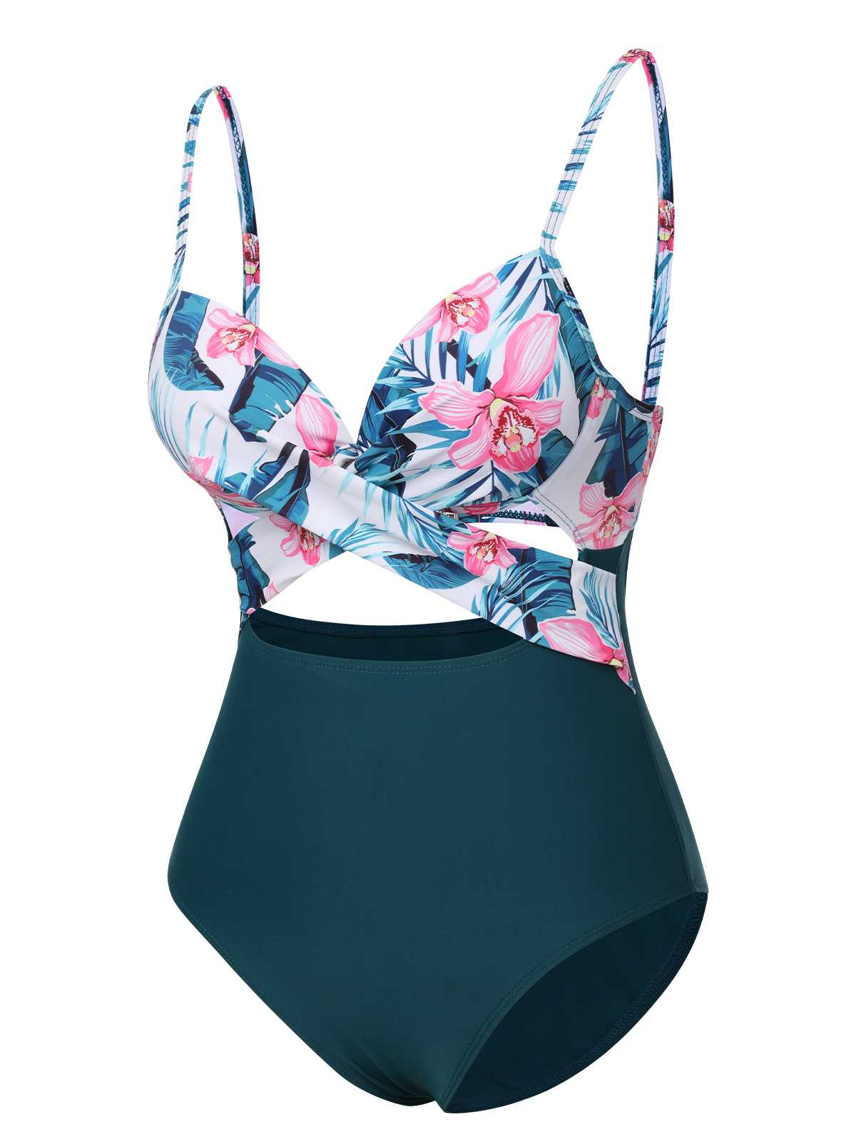 Lake Green 1930s Spaghetti Strap Floral Swimsuit - Image 2