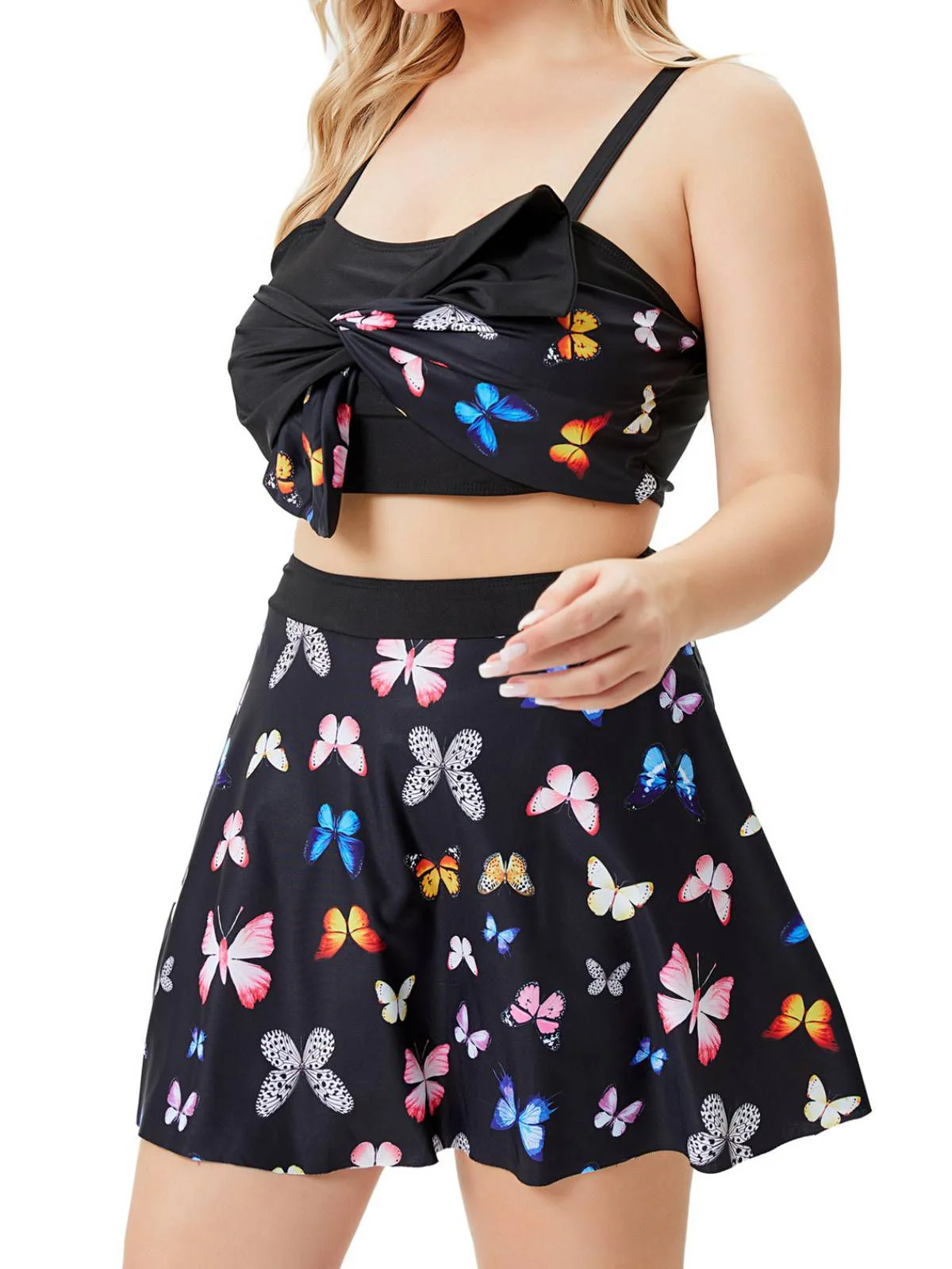 [Plus Size] Black 1950s Vintage Butterfly Strap Swimsuit - Image 2