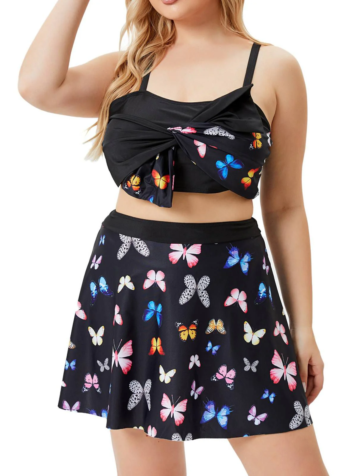 [Plus Size] Black 1950s Vintage Butterfly Strap Swimsuit - Image 3