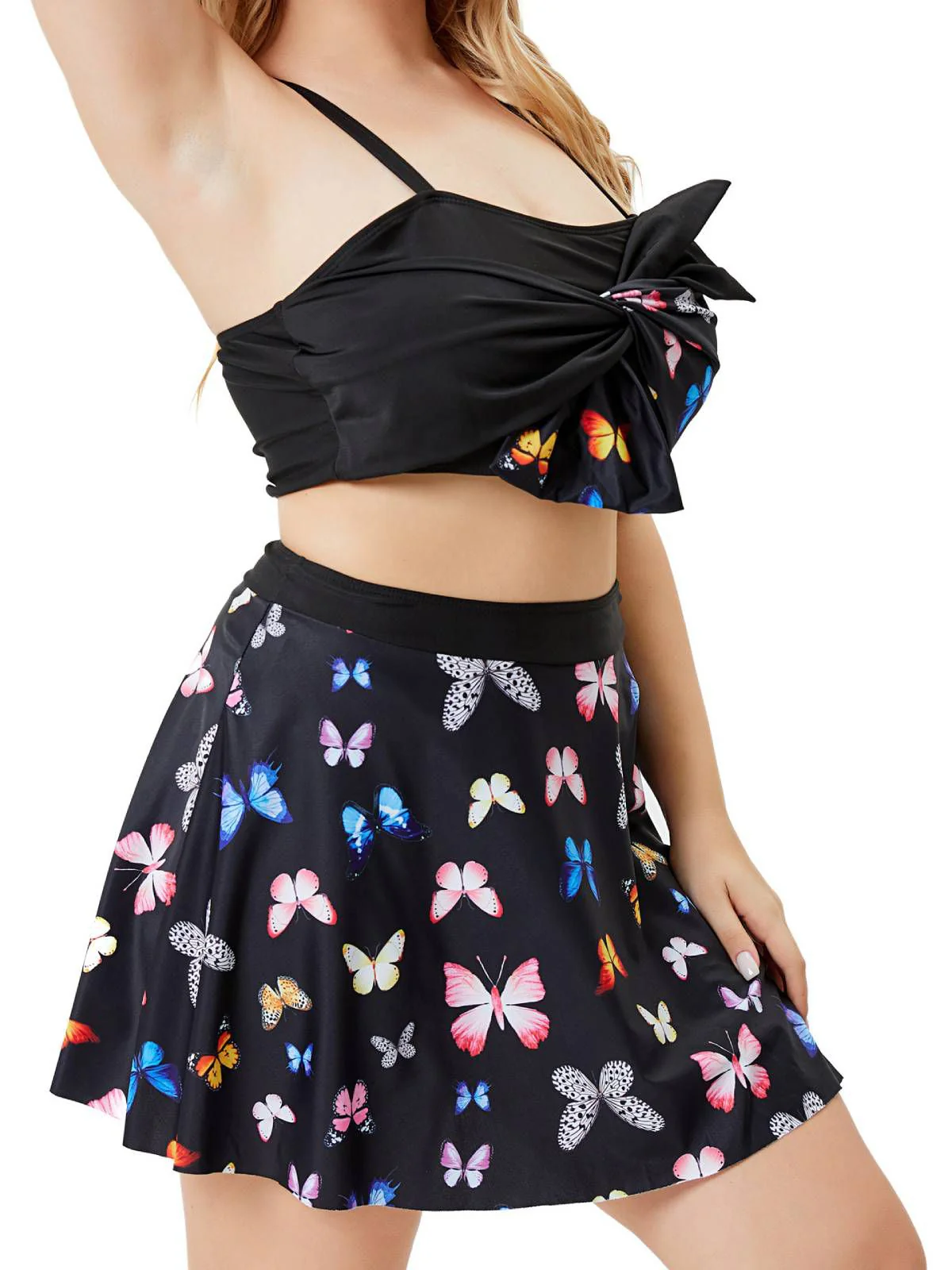 [Plus Size] Black 1950s Vintage Butterfly Strap Swimsuit - Image 4