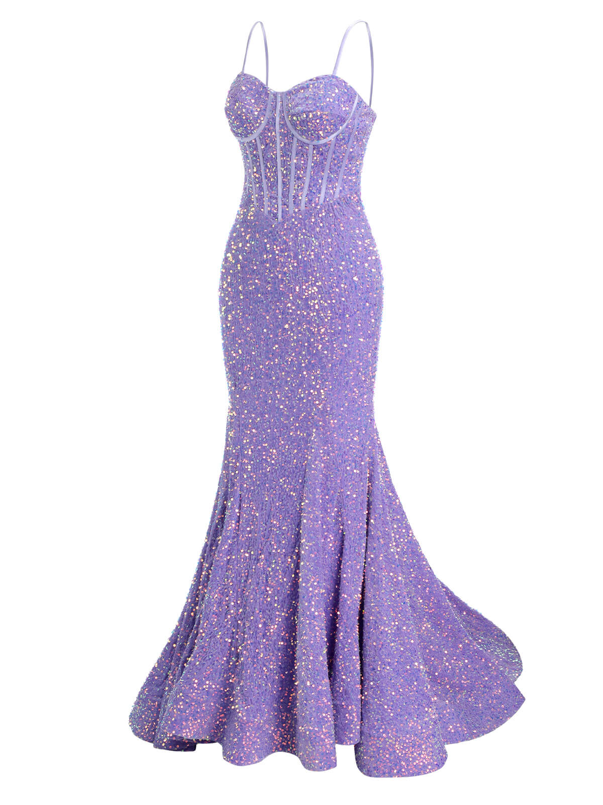 Lavender 1920s Sequined Corset Mermaid Dress - Image 4