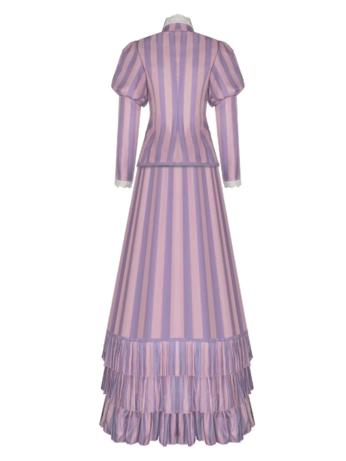 Lavender 1930s Corpse Bride Ruffled Striped Costume Set - Image 2