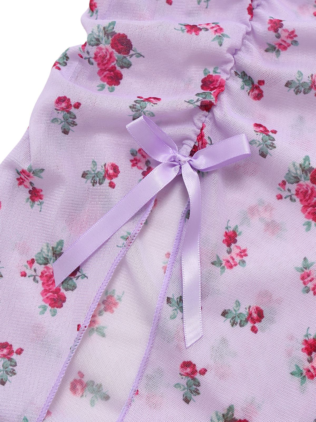 Lavender 1930s Ditsy Floral Bow Slip Nightdress - Image 3