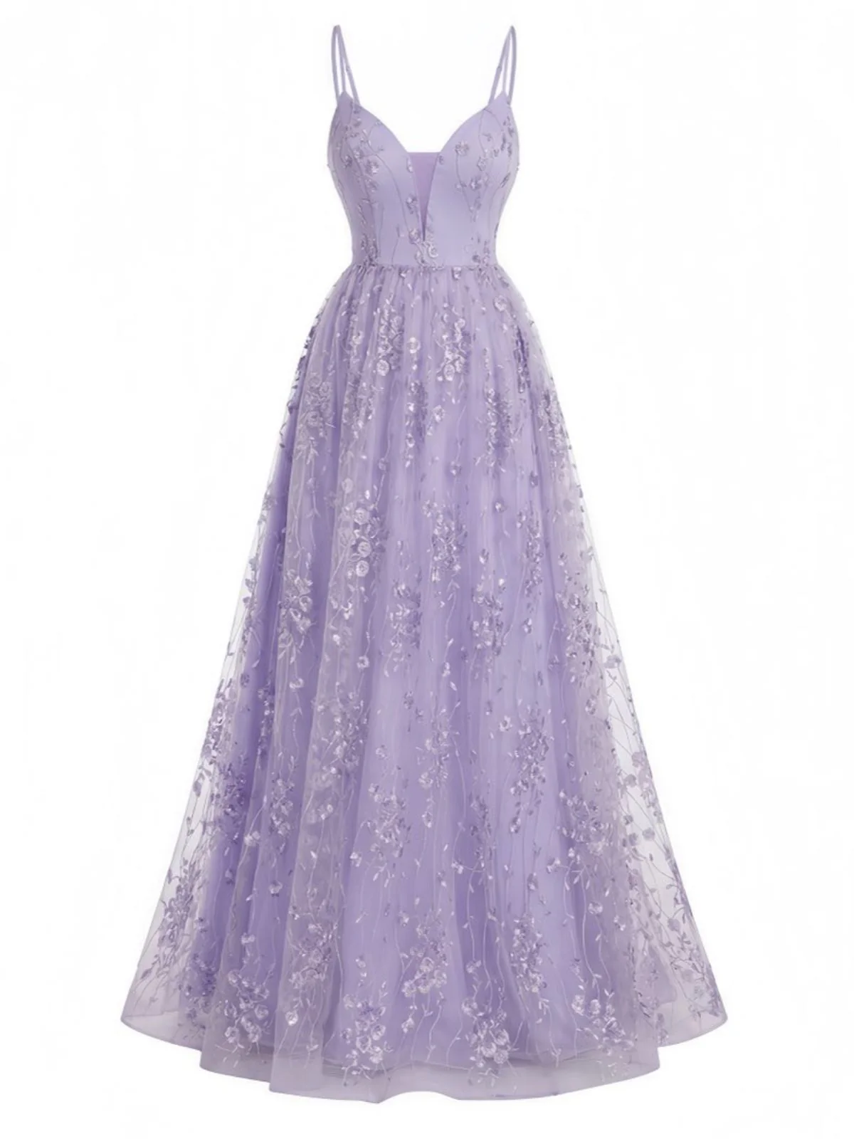 Lavender 1930s Sequin V-Neck Spaghetti Strap Dress - Image 2