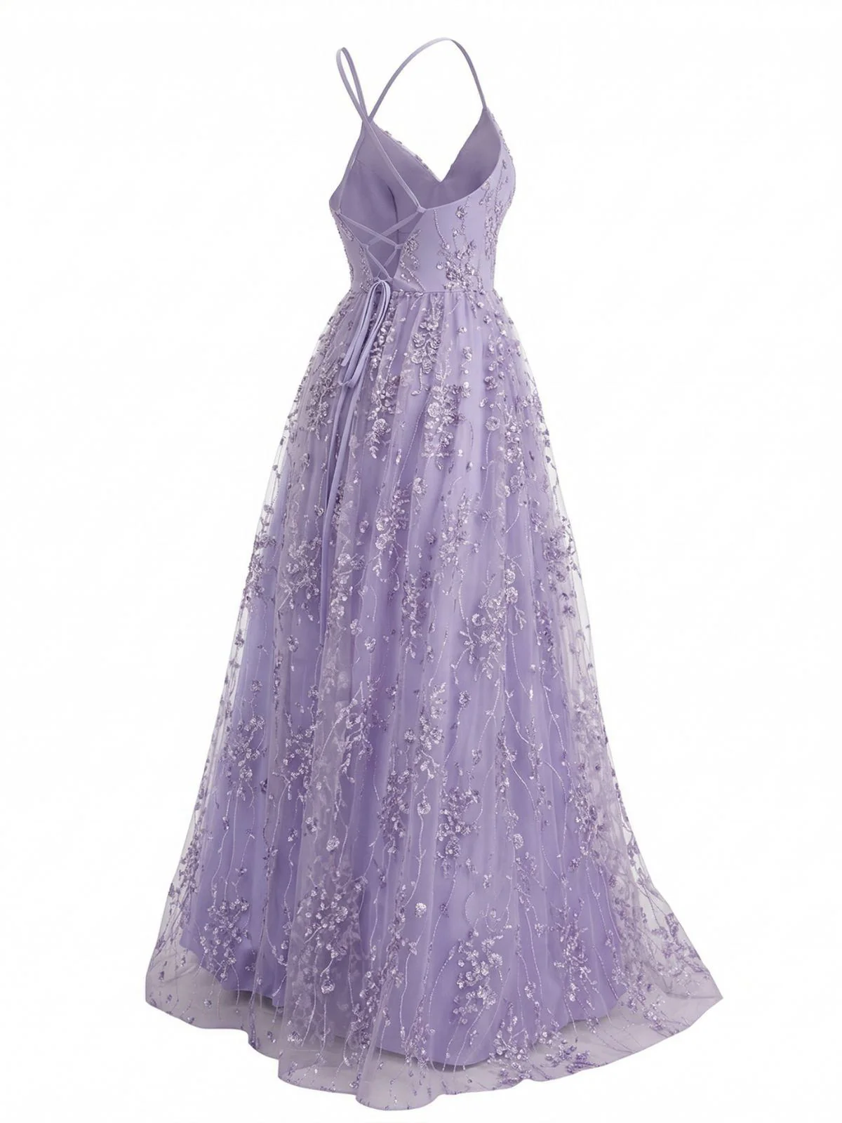 Lavender 1930s Sequin V-Neck Spaghetti Strap Dress - Image 3