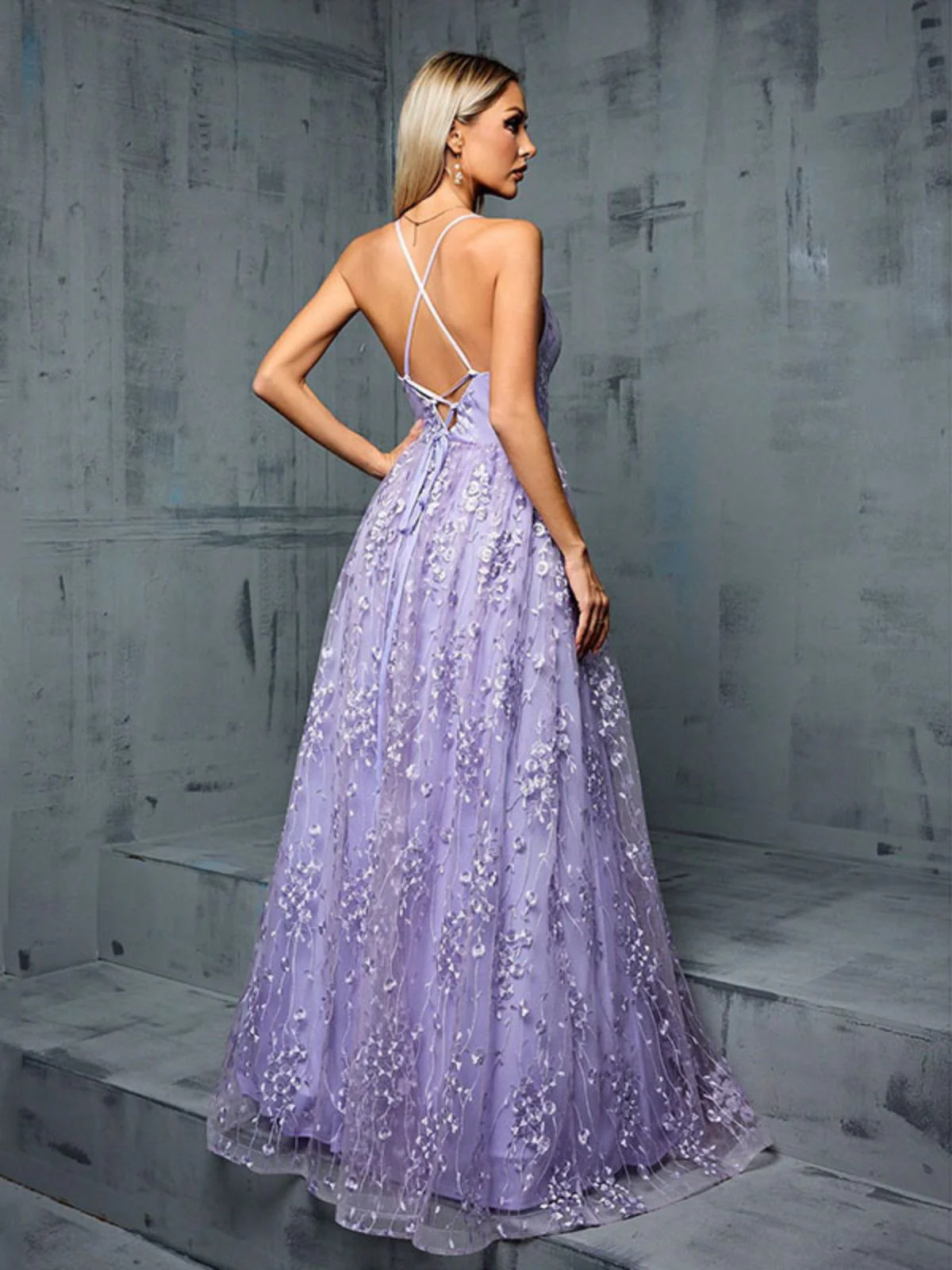 Lavender 1930s Sequin V-Neck Spaghetti Strap Dress - Image 5