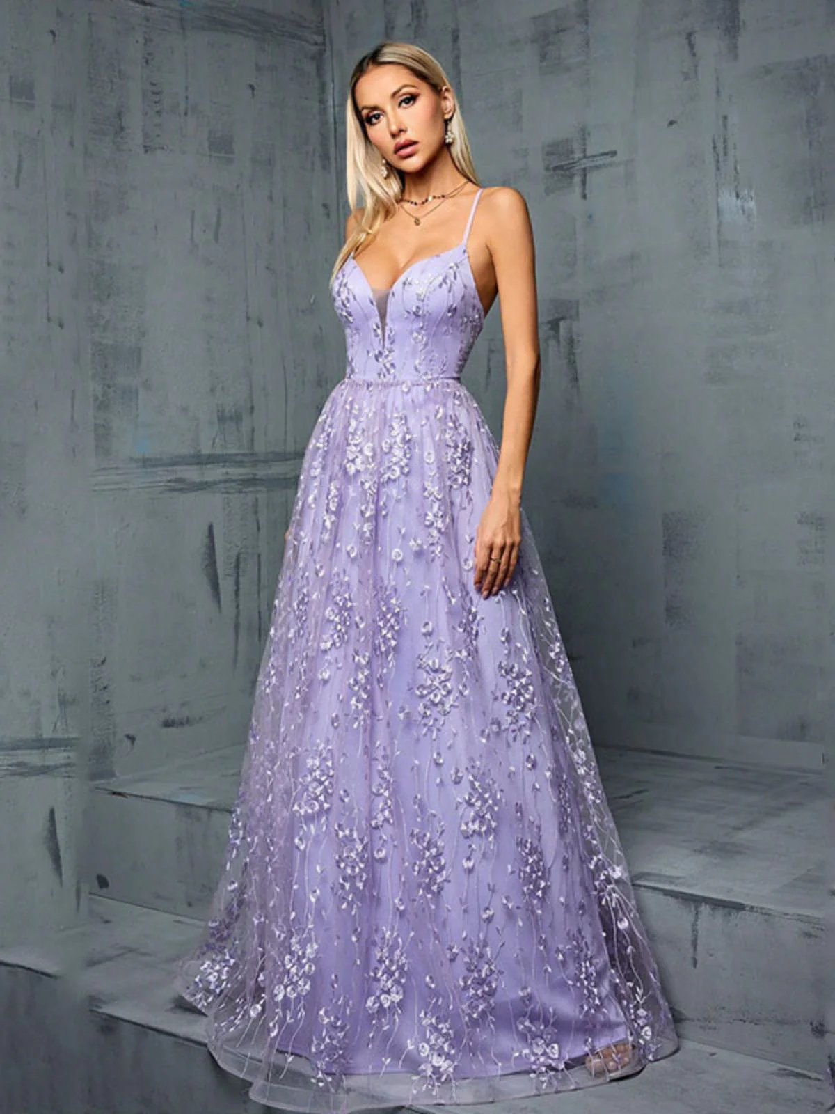 Lavender 1930s Sequin V-Neck Spaghetti Strap Dress - Image 7