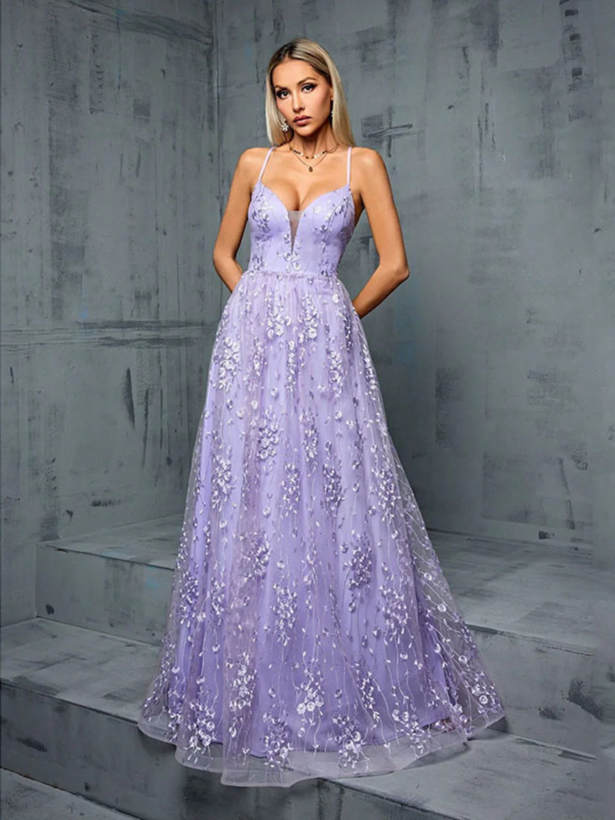 Lavender 1930s Sequin V-Neck Spaghetti Strap Dress - Image 8