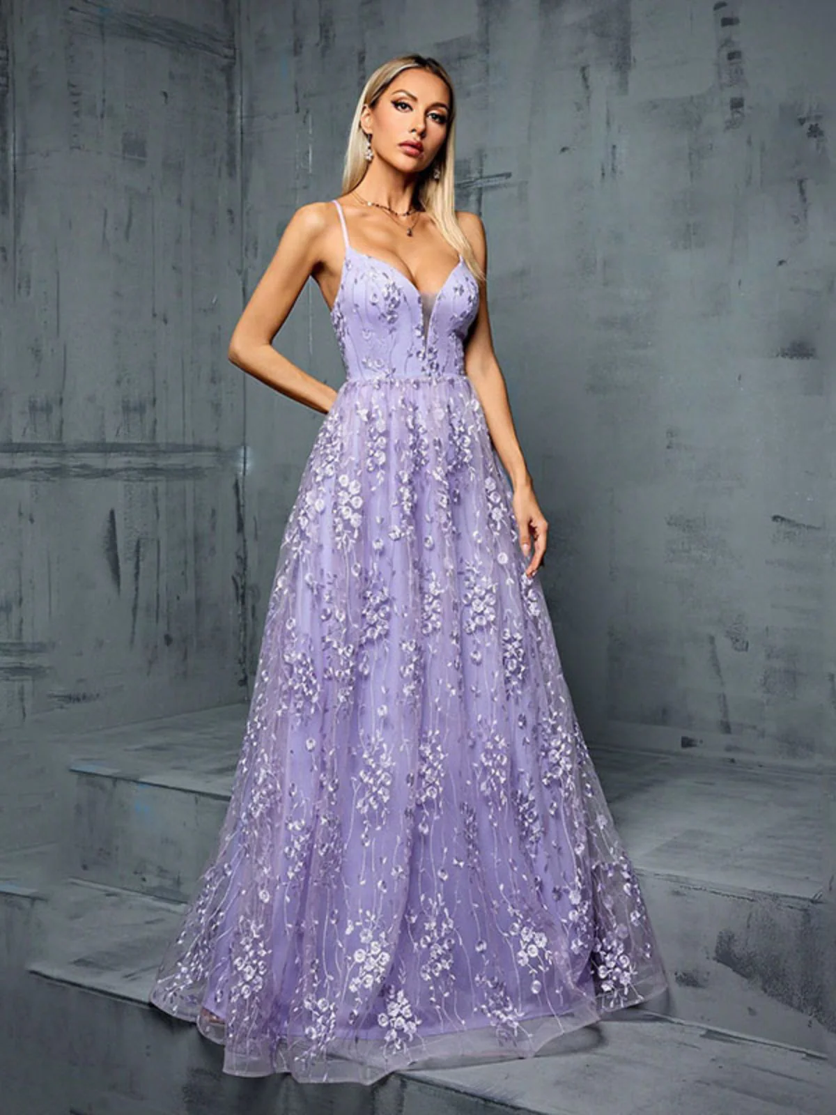 Lavender 1930s Sequin V-Neck Spaghetti Strap Dress - Image 9