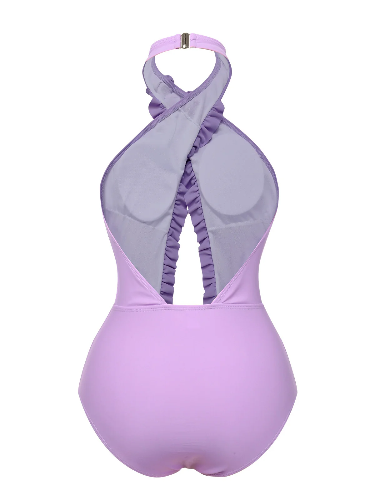 Lavender 1940s 3D Flowers Halter One-Piece Swimsuit - Image 3