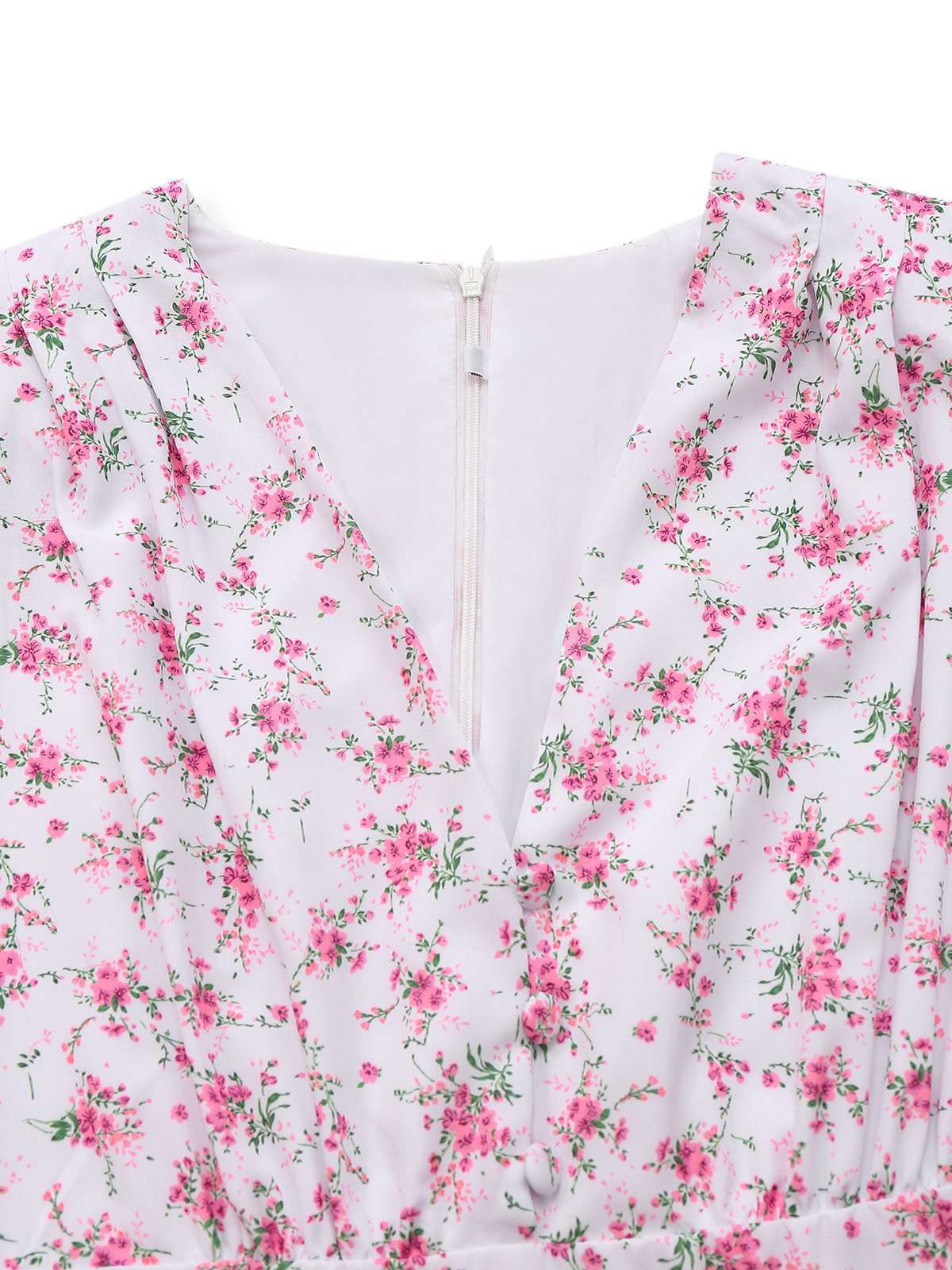 Lavender 1940s Ditsy Floral V-Neck Puff Sleeve Dress - Image 3
