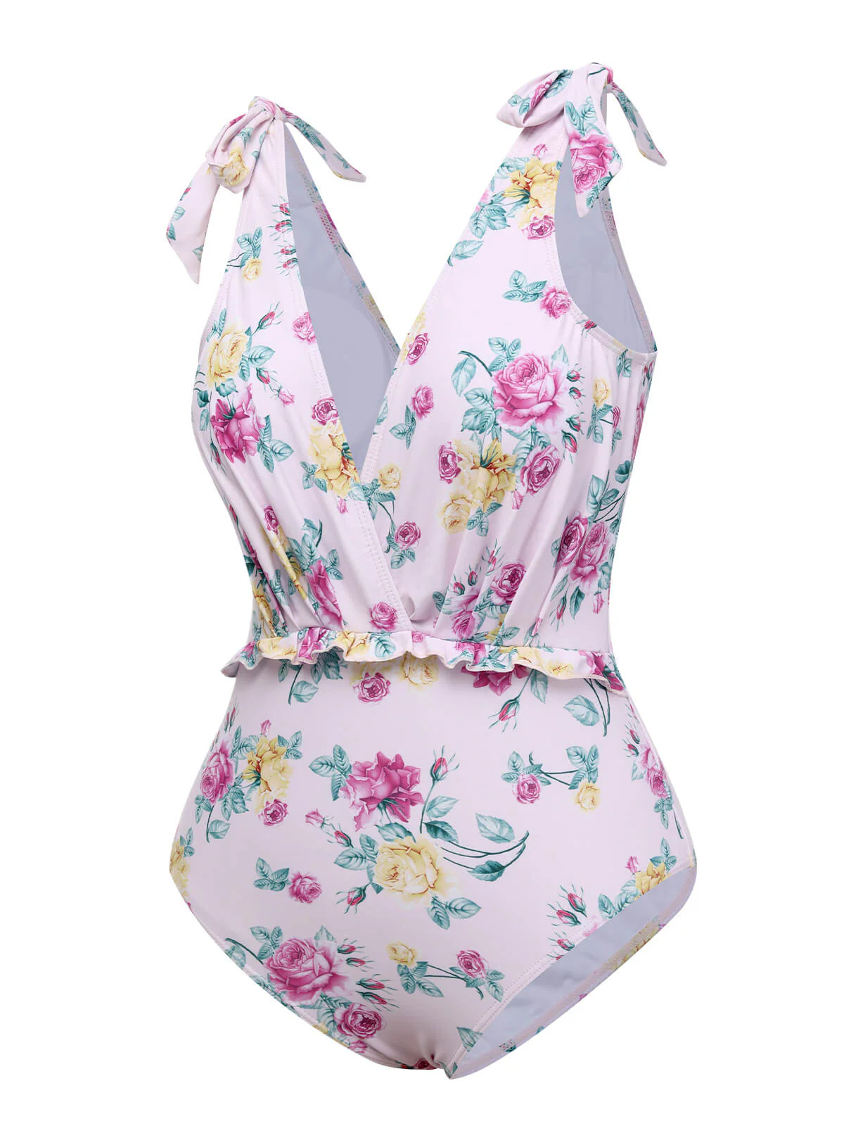 Lavender 1940s Floral Shoulder Tie Swimsuit - Image 2