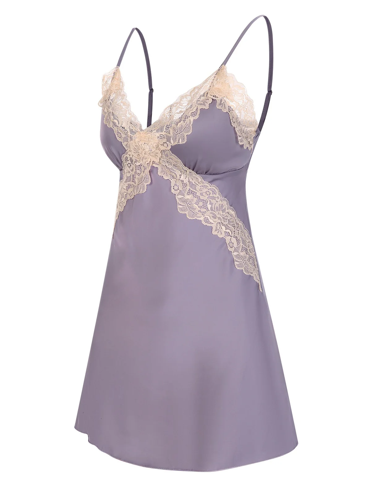 Lavender 1940s Lace Satin Patchwork Nightgown - Image 2