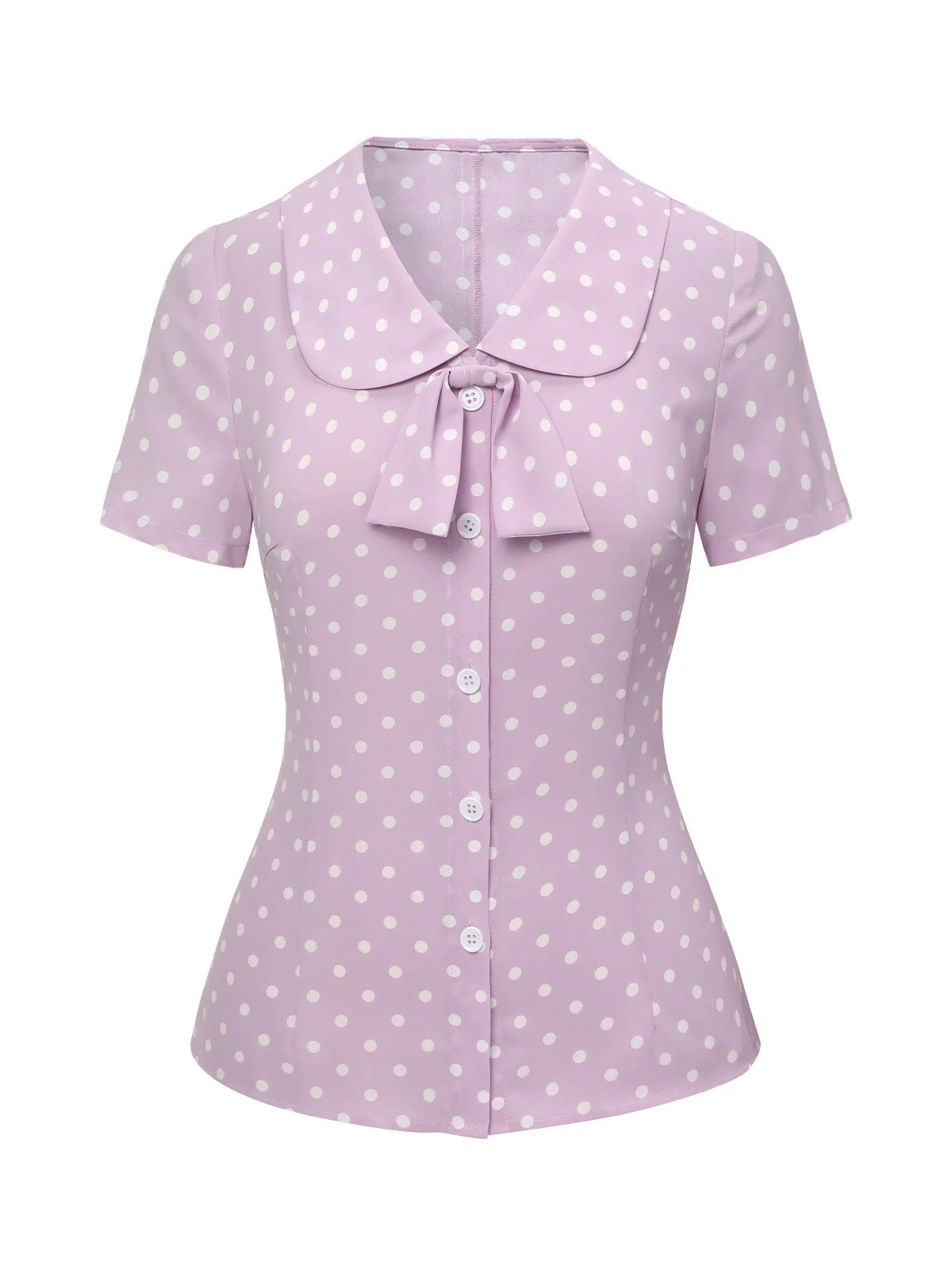 Lavender 1940s Polka Dots Lapel Blouse - Image 2