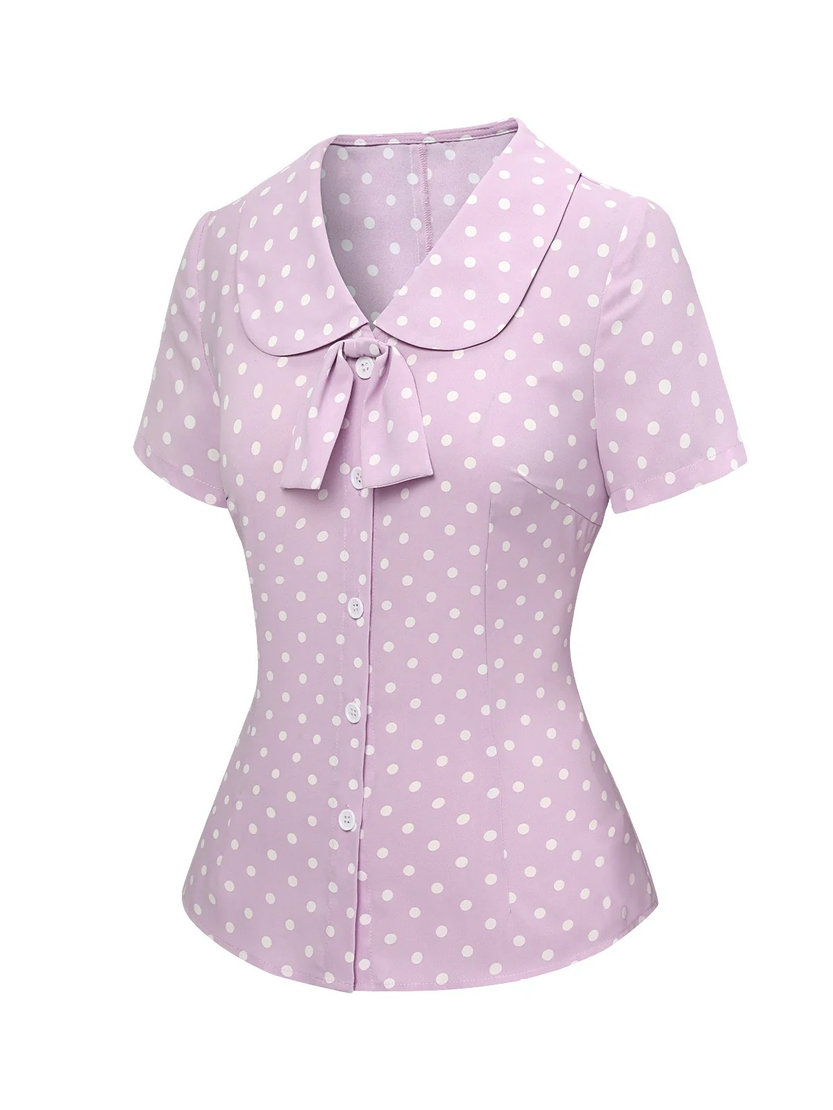 Lavender 1940s Polka Dots Lapel Blouse - Image 3