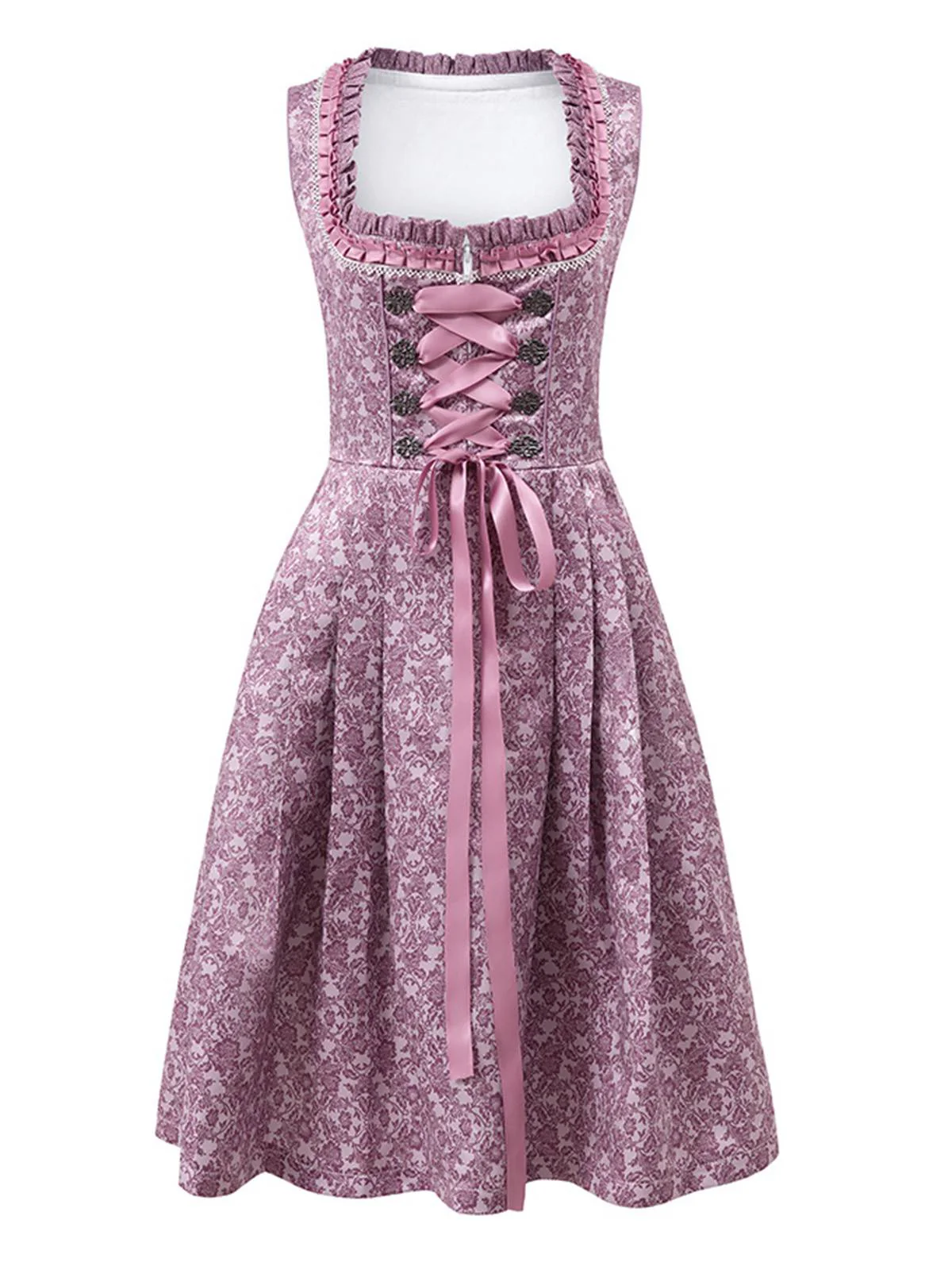 Lavender 1950s Floral Dress & Lace Patchwork Apron - Image 2