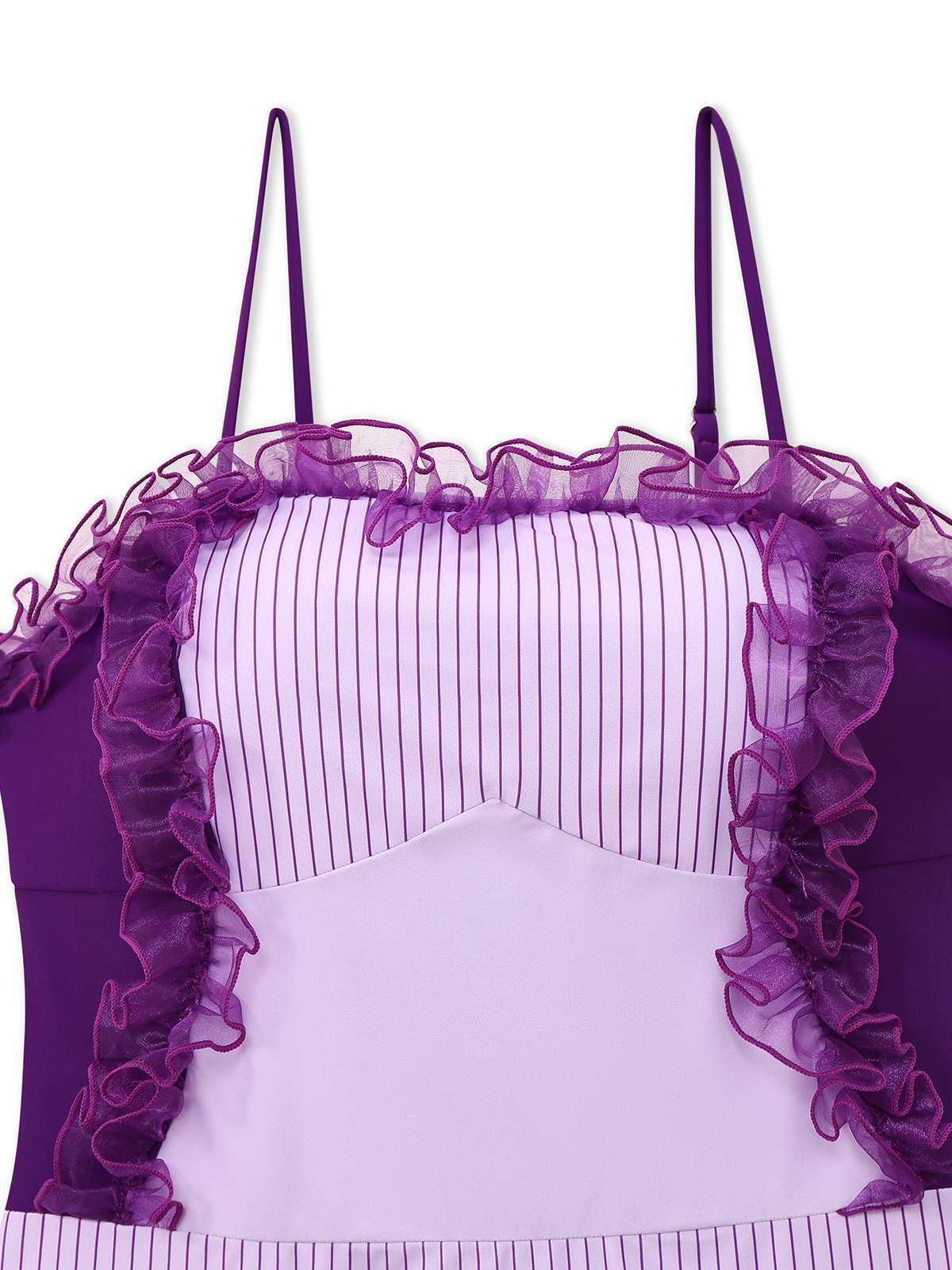 Lavender 1950s Stripe Mesh Ruffle One-Piece Swimsuit - Image 3