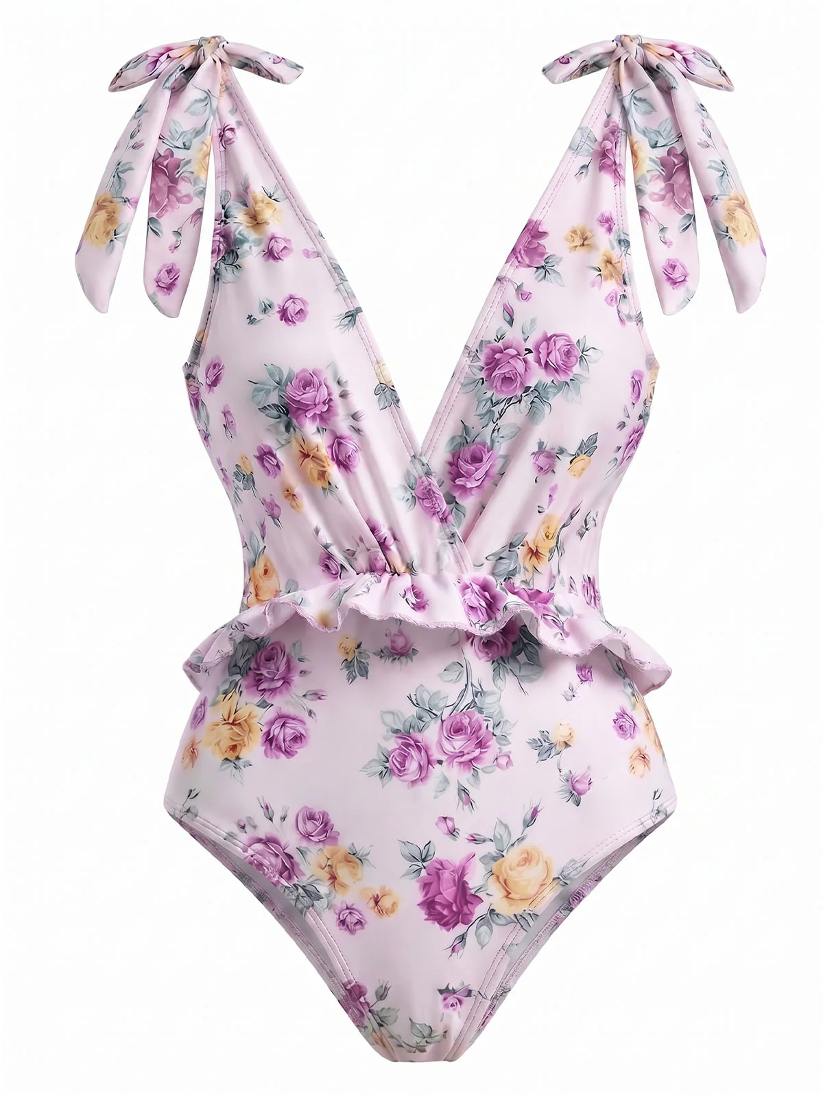 [Pre-Sale] Lavender 1970s Floral Asymmetric Swimsuit & Cover-Up - Image 2