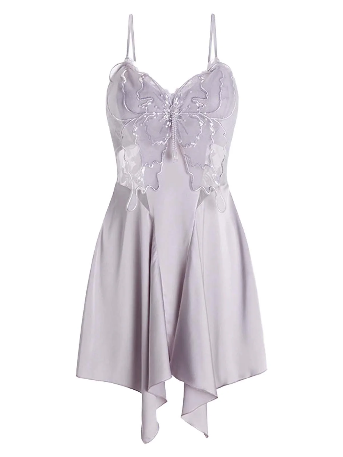 Lavender 1970s Lace Patchwork Stitching Butterfly Nightgown - Image 3