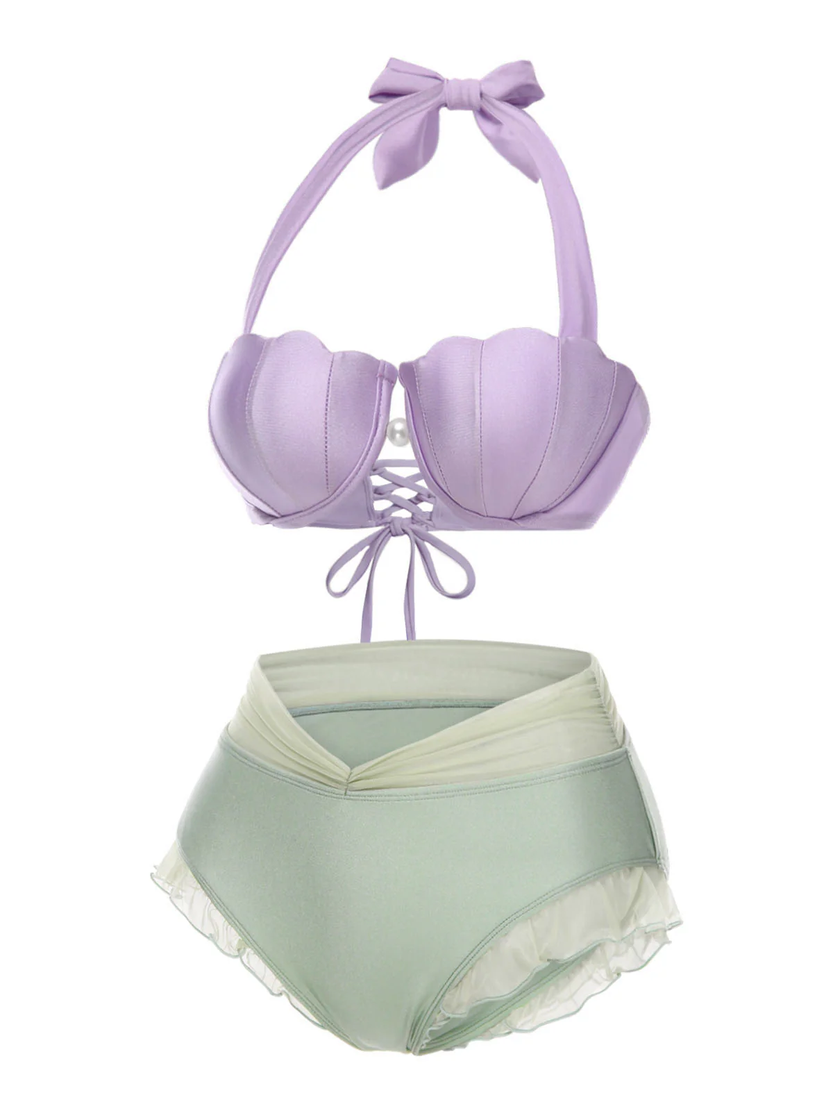 Lavender 1970s Mermaid Shell Halter Bikini Set - Image 5
