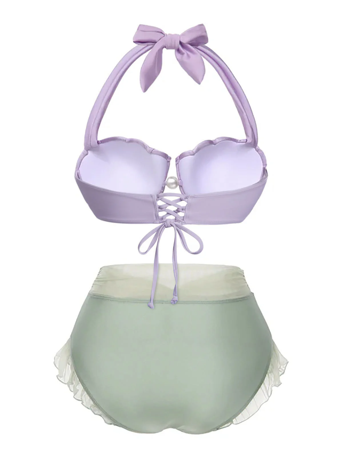 Lavender 1970s Mermaid Shell Halter Bikini Set - Image 6