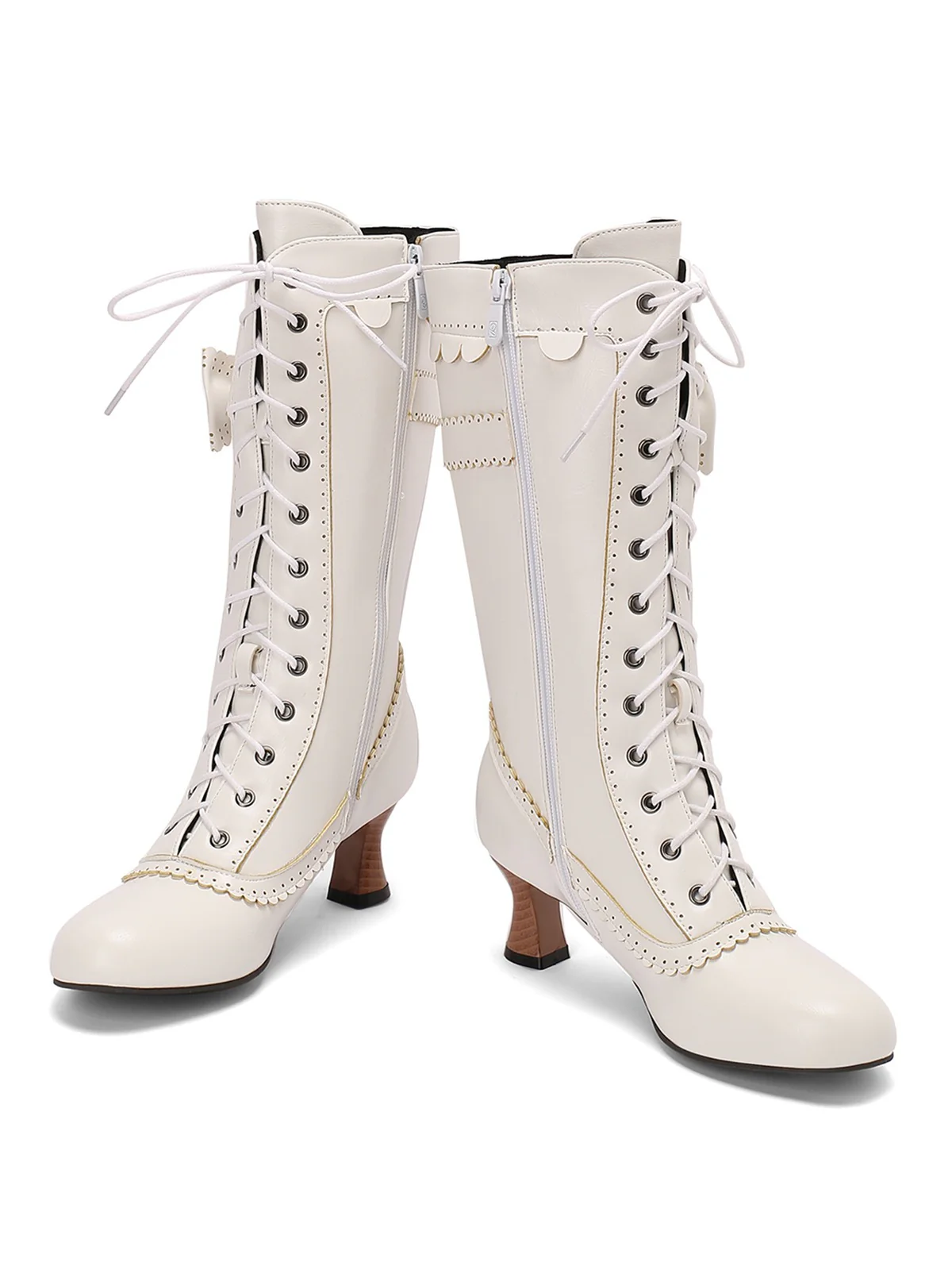 Leather Bow Lace-Up Calf High Boots - Image 19