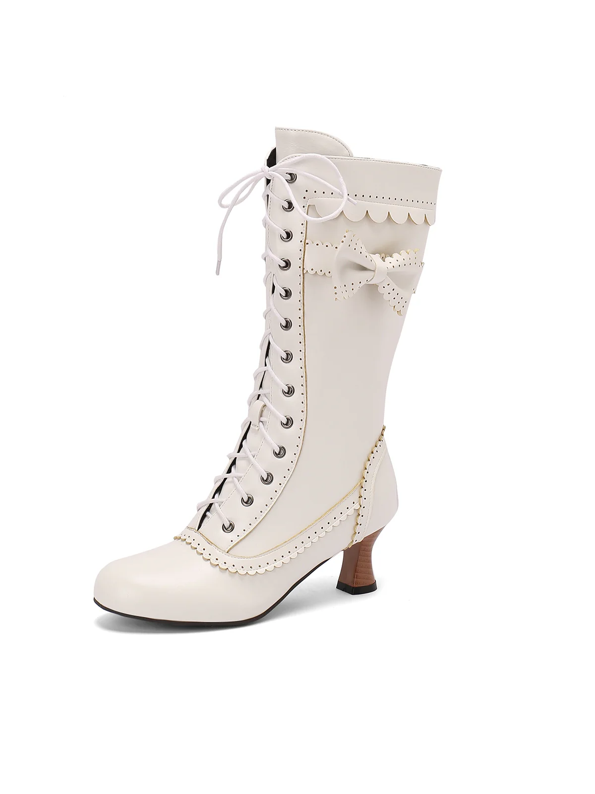 Leather Bow Lace-Up Calf High Boots - Image 20