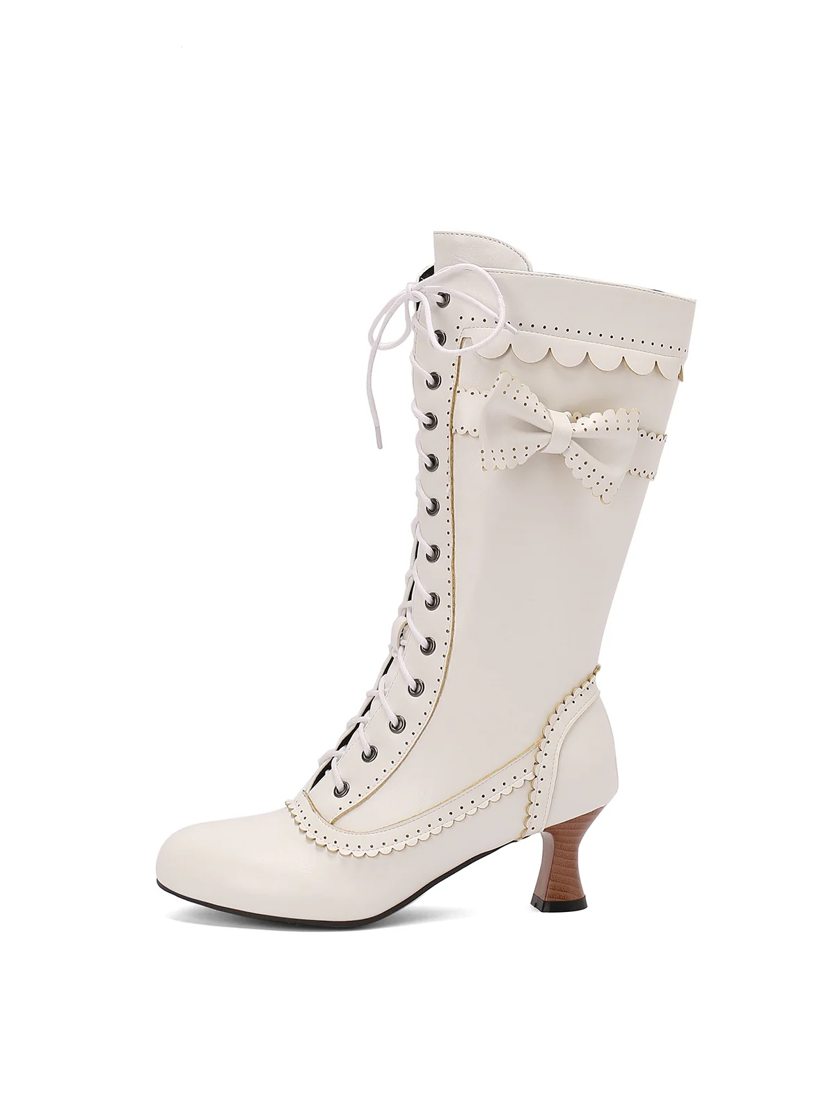 Leather Bow Lace-Up Calf High Boots - Image 21
