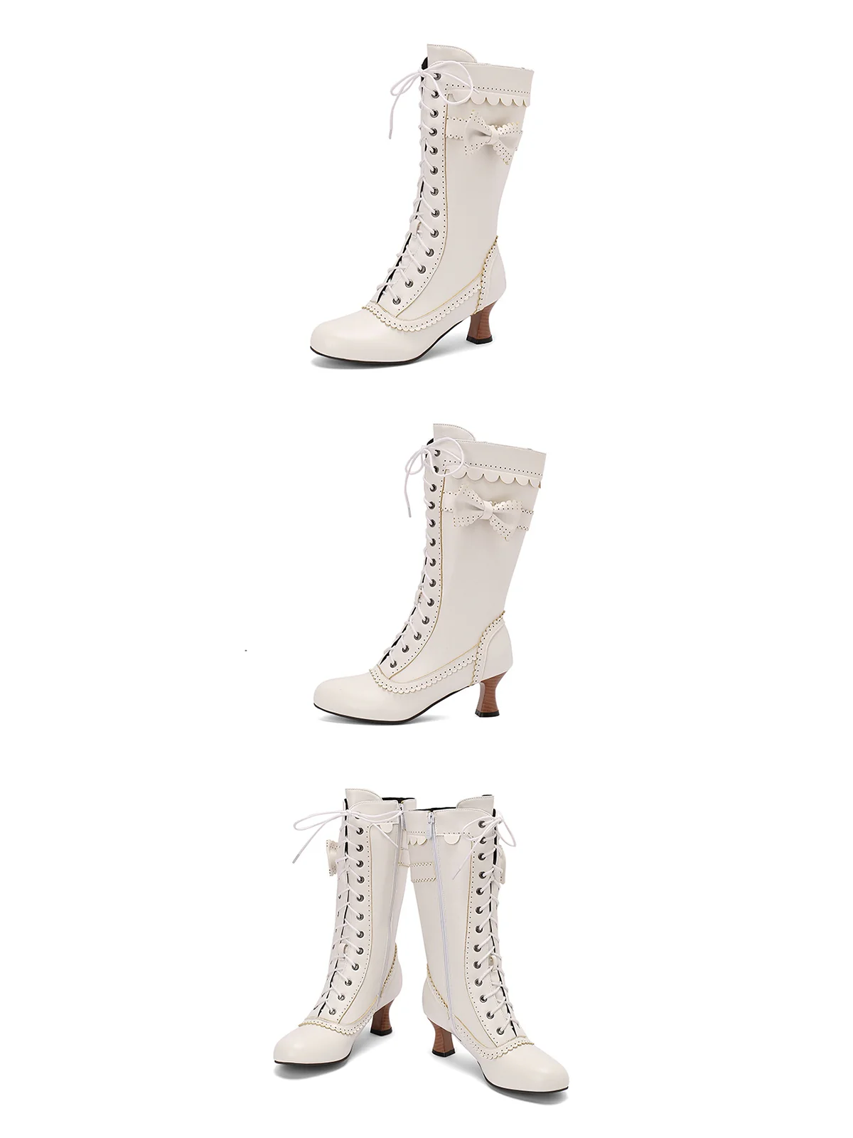 Leather Bow Lace-Up Calf High Boots - Image 22