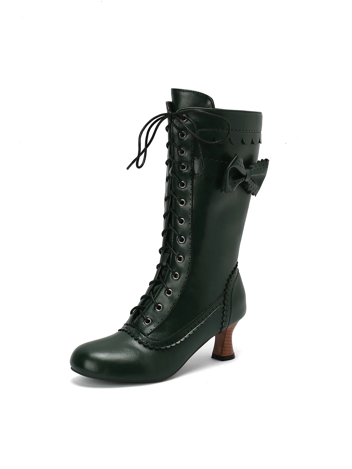 Leather Bow Lace-Up Calf High Boots - Image 26