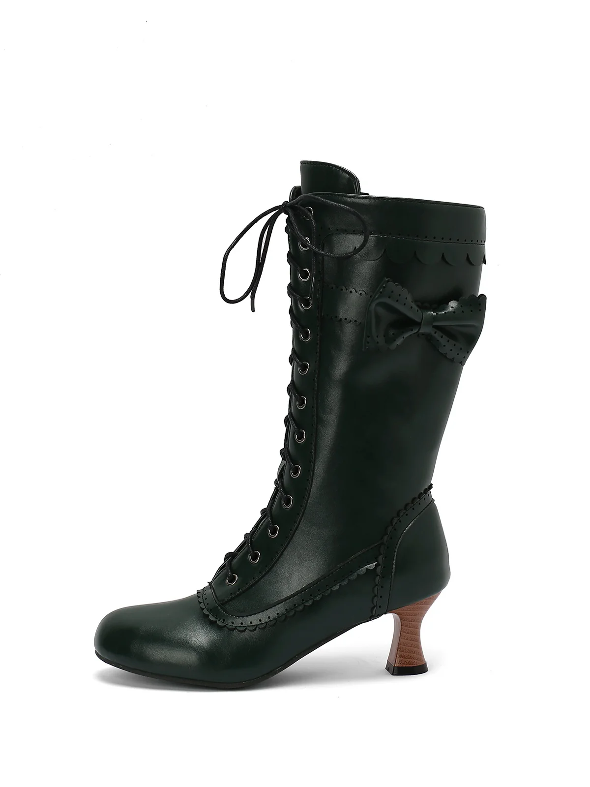 Leather Bow Lace-Up Calf High Boots - Image 27