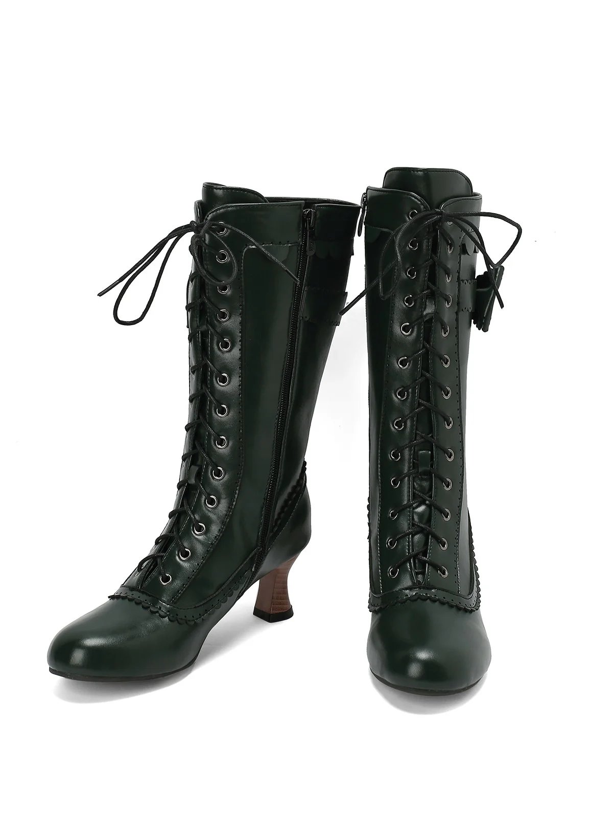 Leather Bow Lace-Up Calf High Boots - Image 28
