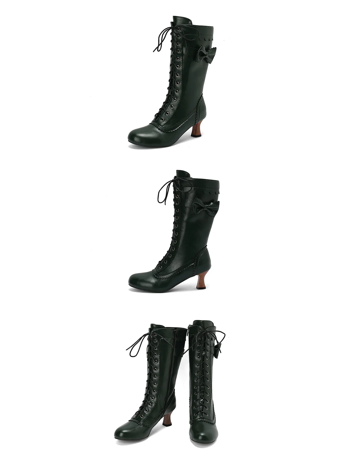 Leather Bow Lace-Up Calf High Boots - Image 29
