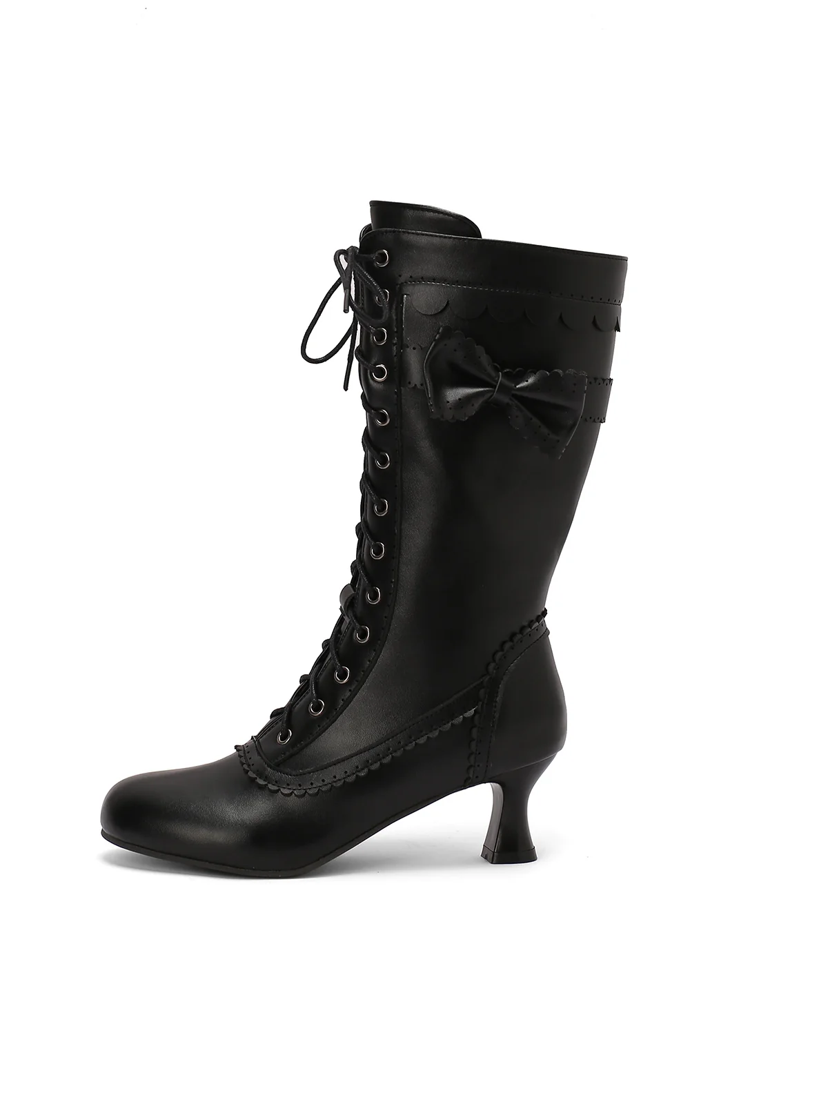 Leather Bow Lace-Up Calf High Boots - Image 6