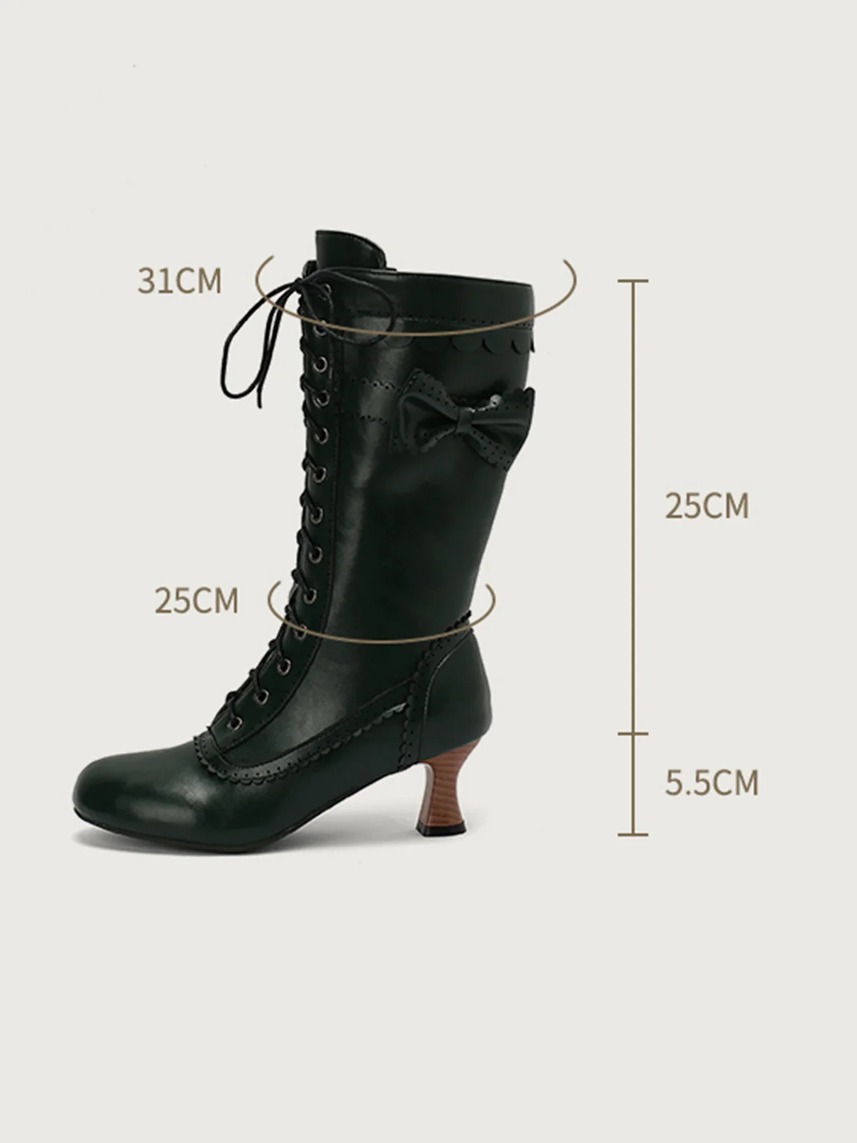 Leather Bow Lace-Up Calf High Boots - Image 8
