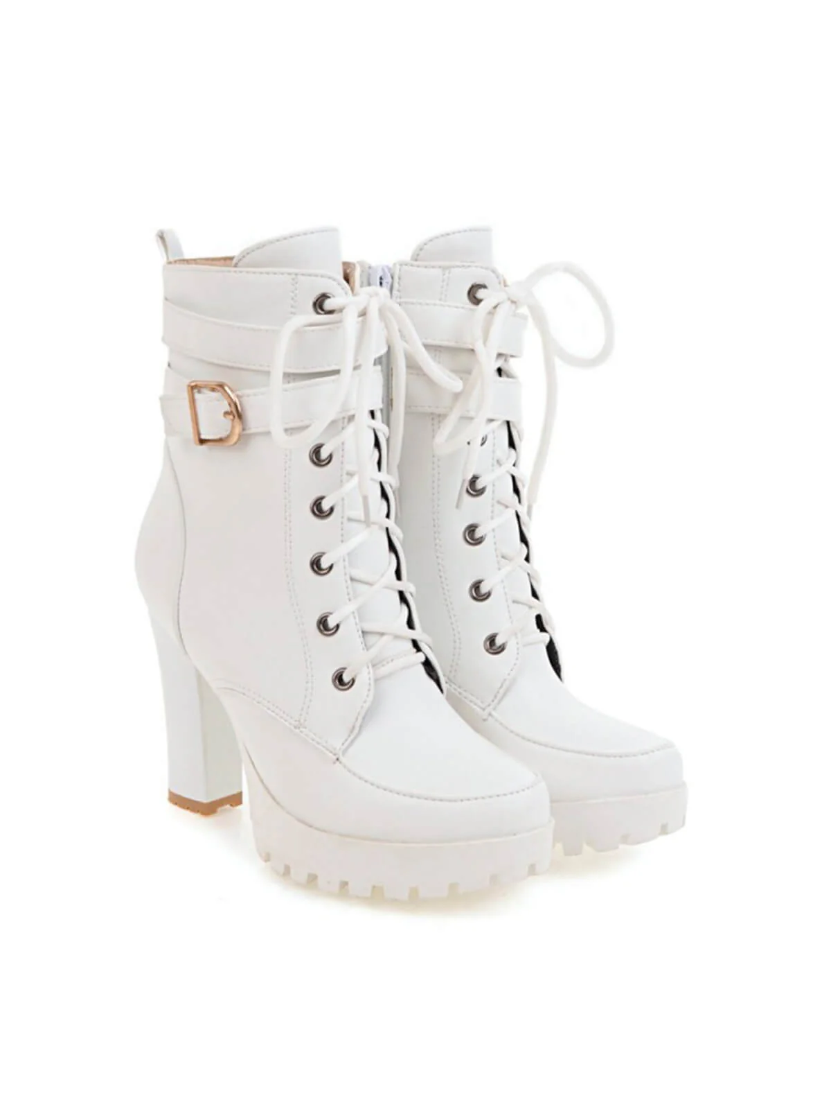 Leather High Top Chunky Heel Martin Boots - Image 2