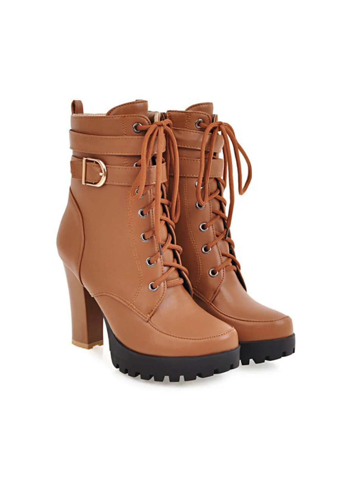Leather High Top Chunky Heel Martin Boots - Image 3