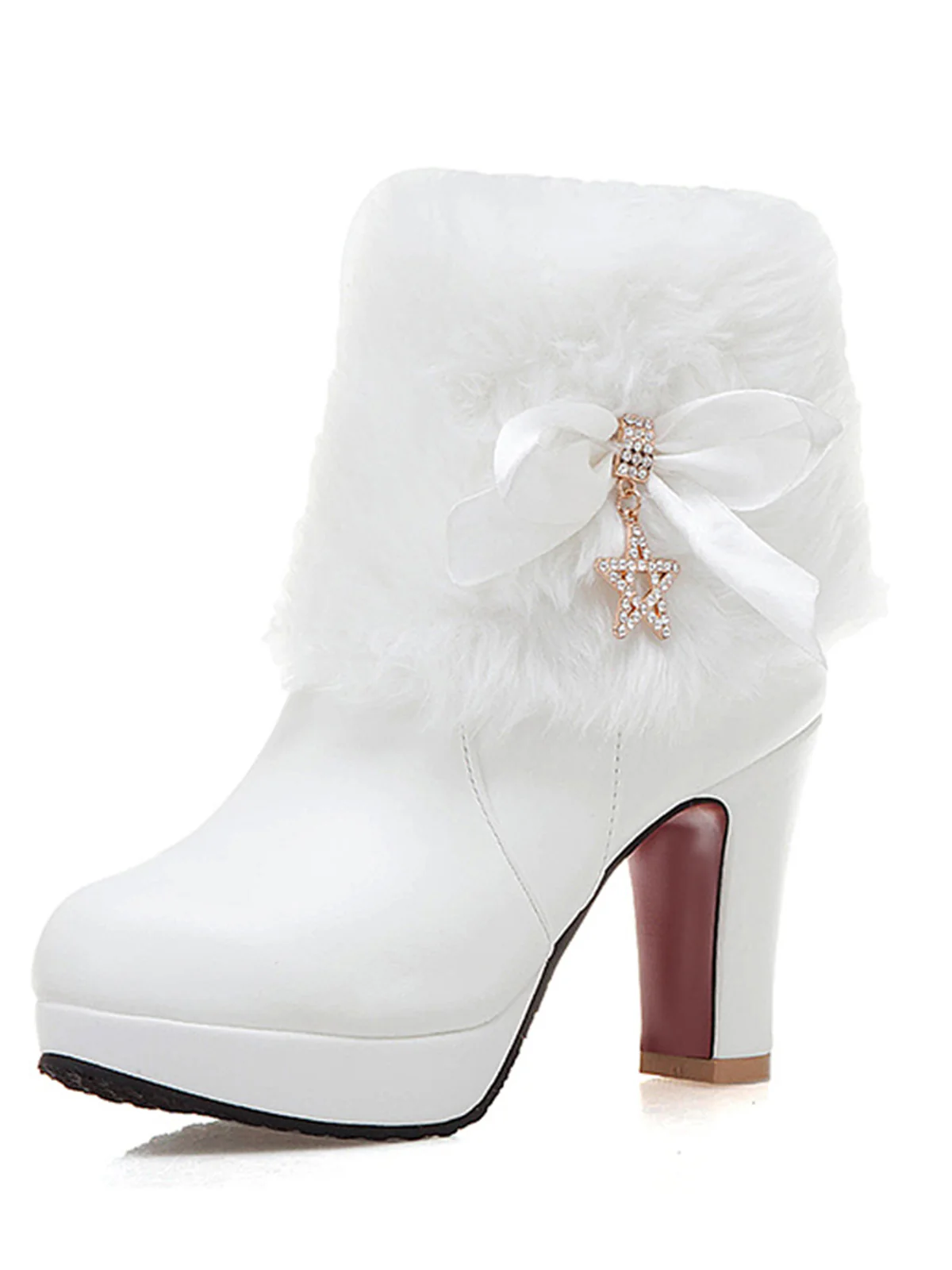Leather Rhinestone Fur Patchwork High Boots - Image 2
