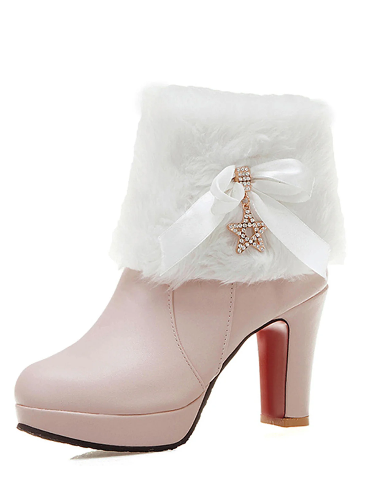 Leather Rhinestone Fur Patchwork High Boots - Image 3