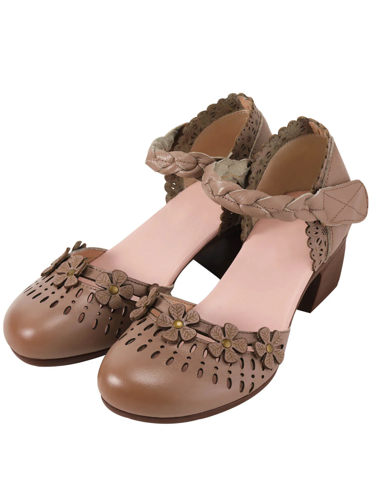 Leather Vintage Hollow-out High Heeled Sandals - Image 2