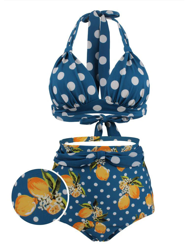 Lemon Polka Dot Halter Bikini - Image 2