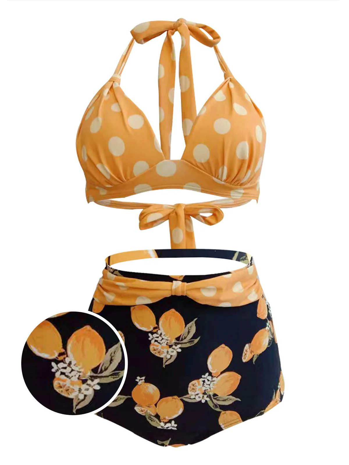 Lemon Polka Dot Halter Bikini - Image 4