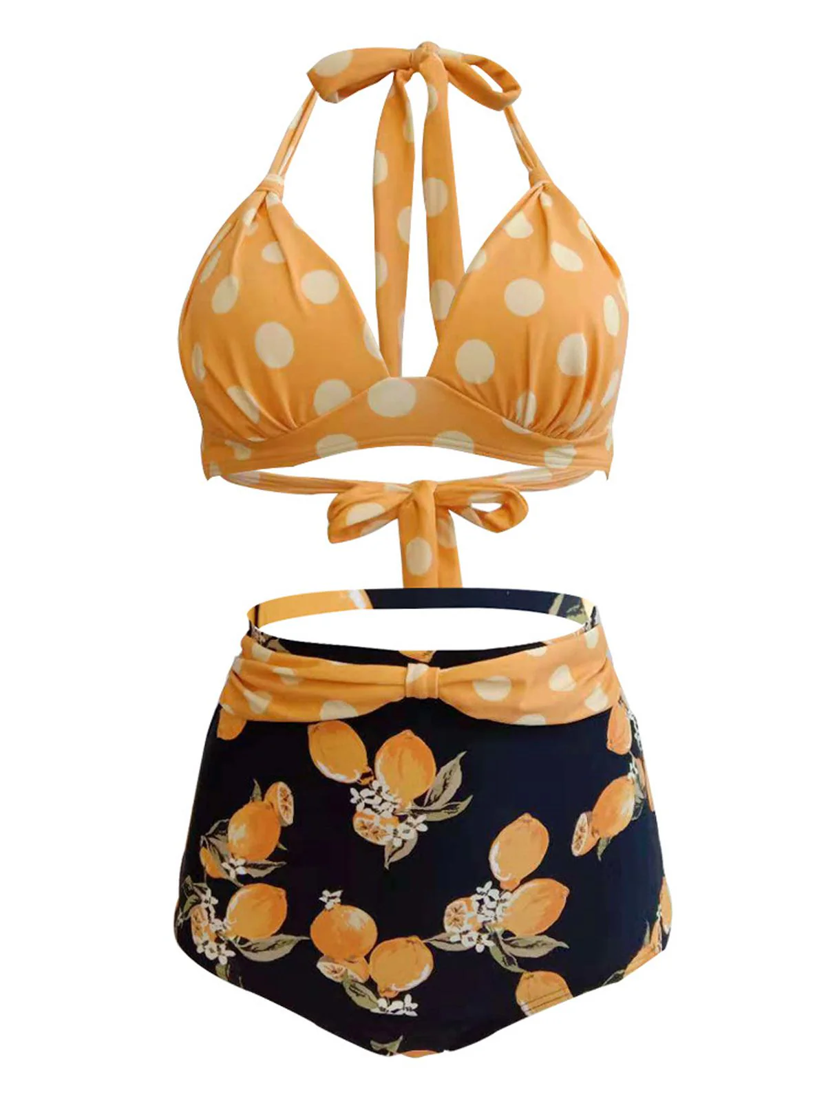 Lemon Polka Dot Halter Bikini - Image 5