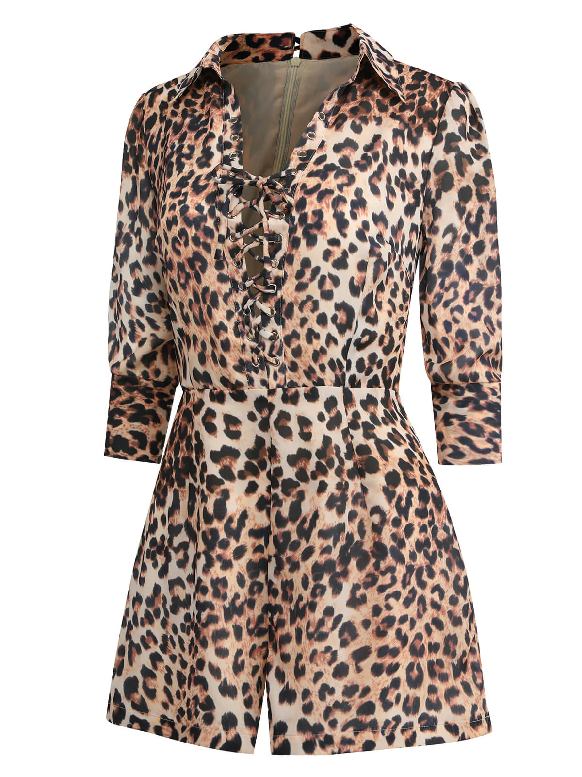 Leopard 1950s Lapel Lace-Up Vintage Romper - Image 3